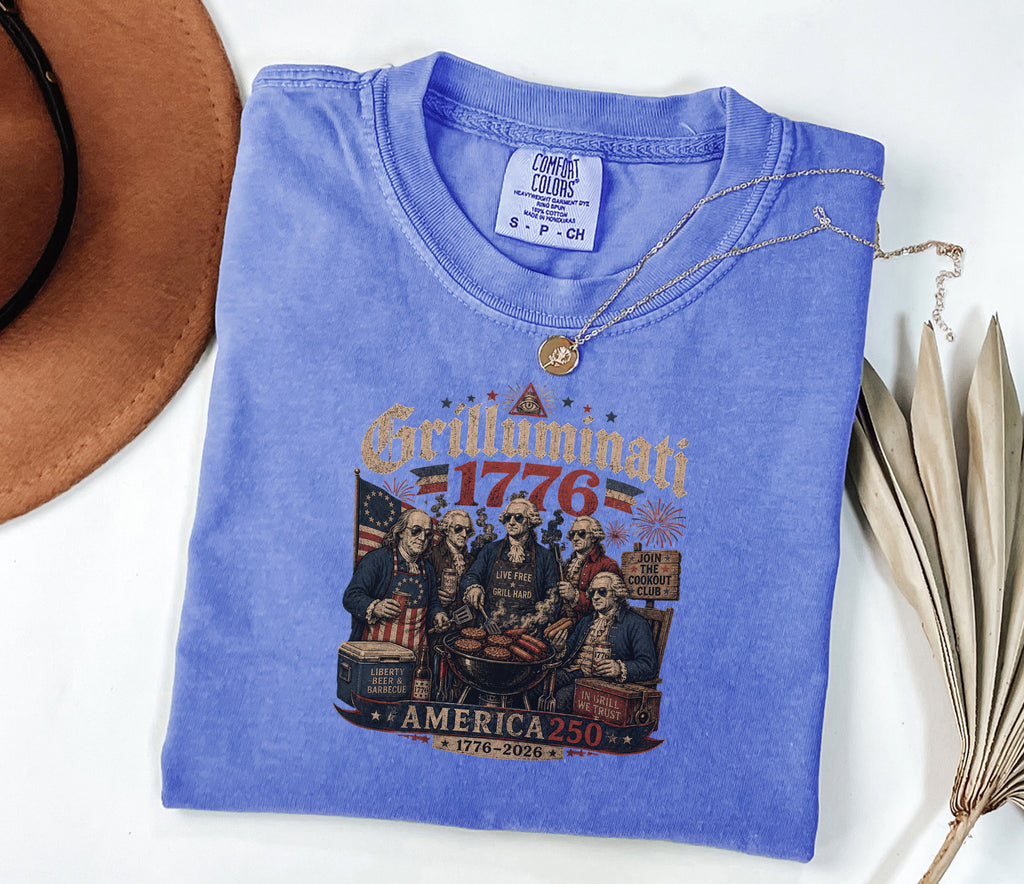 Founding Fathers Grilluminati Patriotic T-Shirt, America250 1776–2026 Vintage Tee