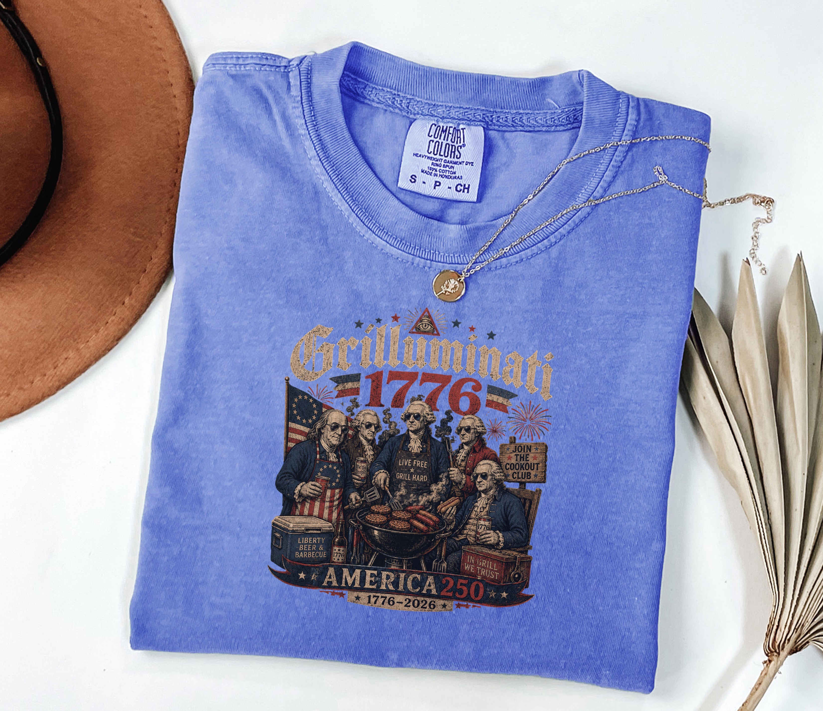 Founding Fathers Grilluminati Patriotic T-Shirt, America250 1776–2026 Vintage Tee