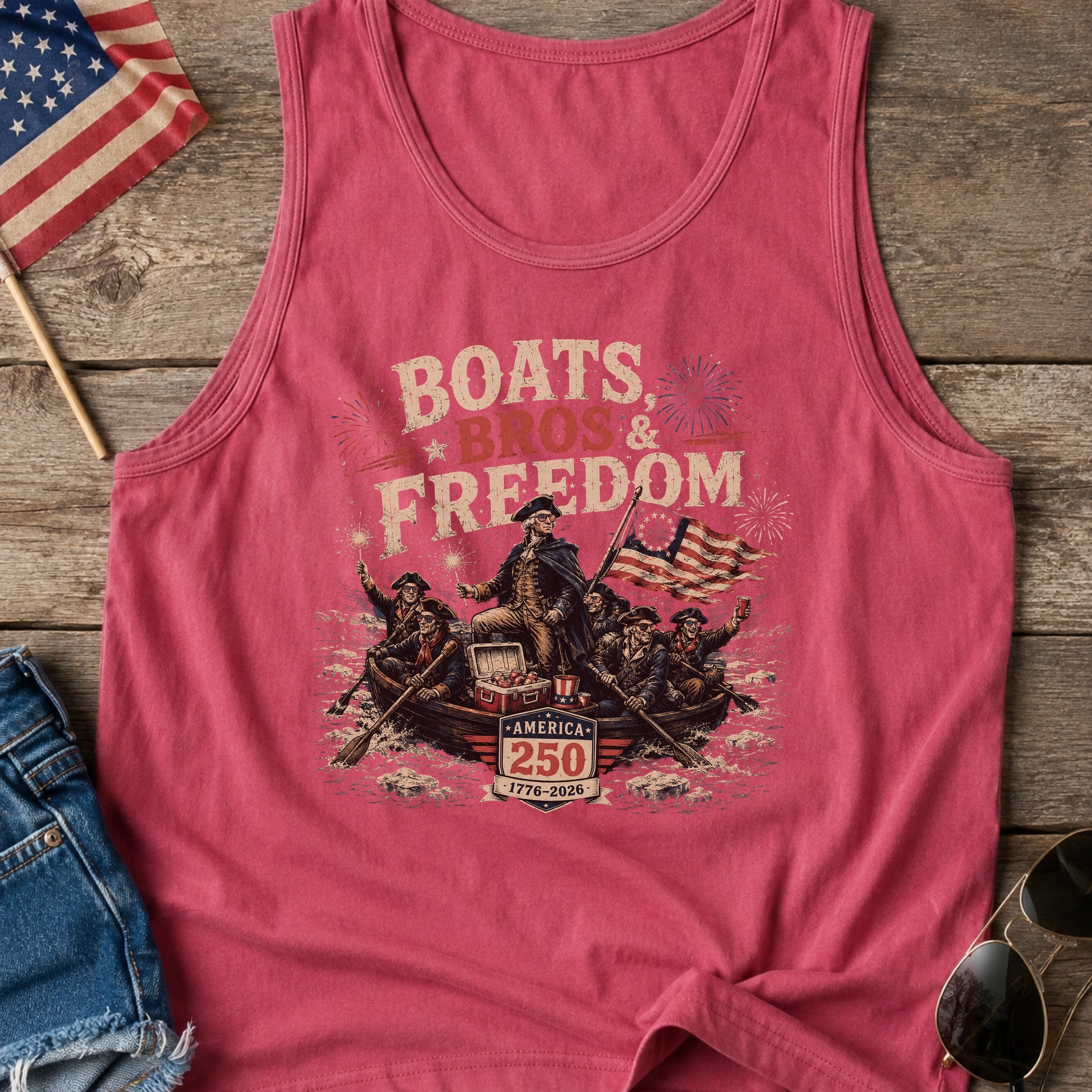 George Washington 'Boats Bros & Freedom' Graphic Tank Top, American 250 (1776–2026)