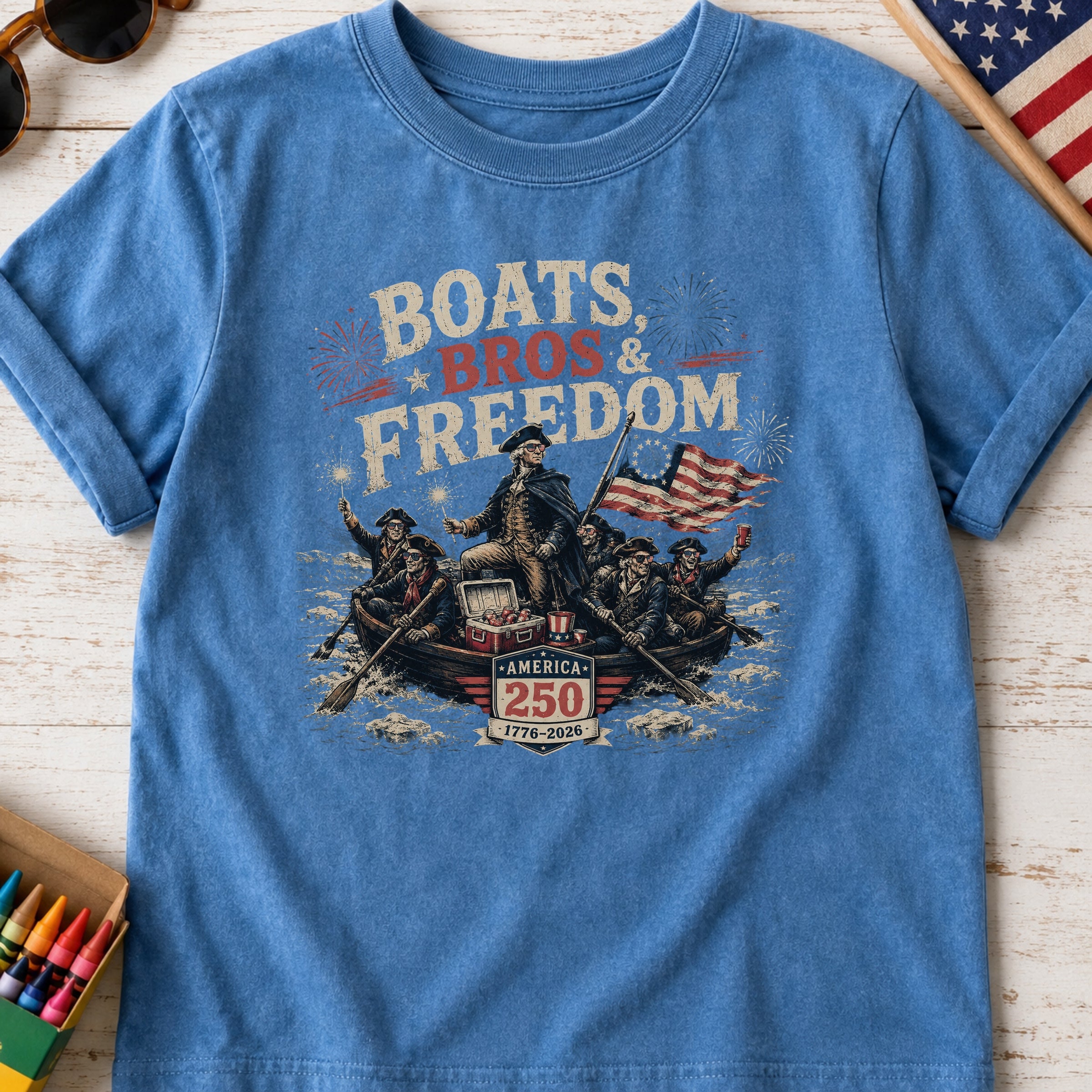 George Washington 'Boats Bros & Freedom' Graphic Youth Tee, American 250 (1776–2026)