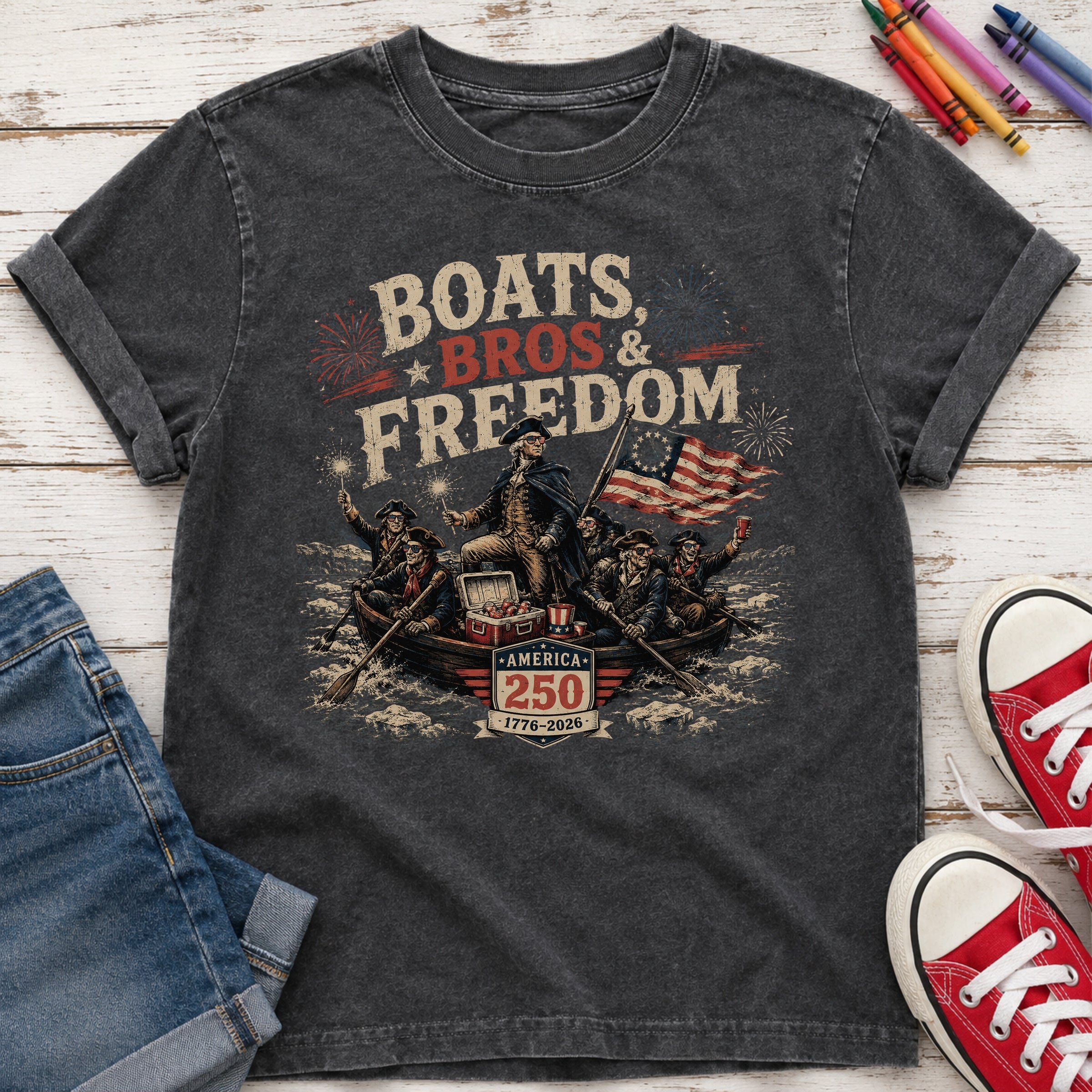 George Washington 'Boats Bros & Freedom' Graphic Youth Tee, American 250 (1776–2026)