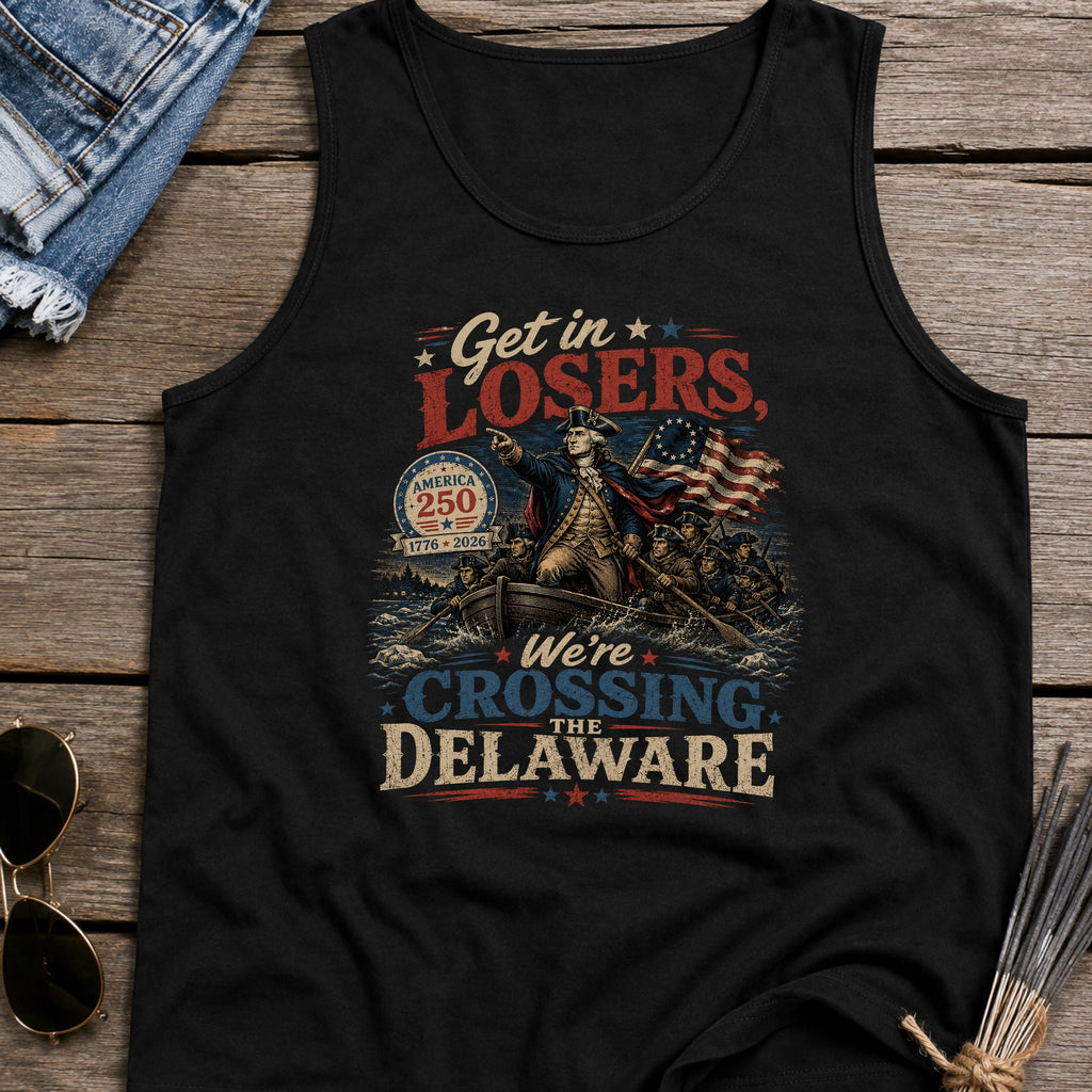 Get in Losers, We're Crossing Delaware Patriotic George Washington Vintage Design Tank Top