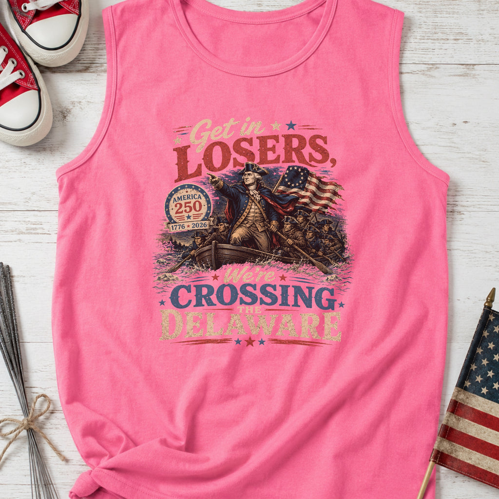 Get in Losers, We're Crossing Delaware Patriotic George Washington Vintage Design Tank Top