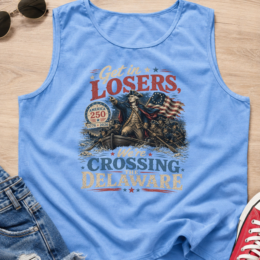 Get in Losers, We're Crossing Delaware Patriotic George Washington Vintage Design Tank Top