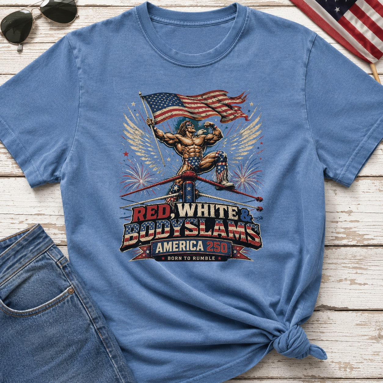 Patriotic 'Red, White, & Body Slams' Graphic T-Shirt, Wrestling Tee