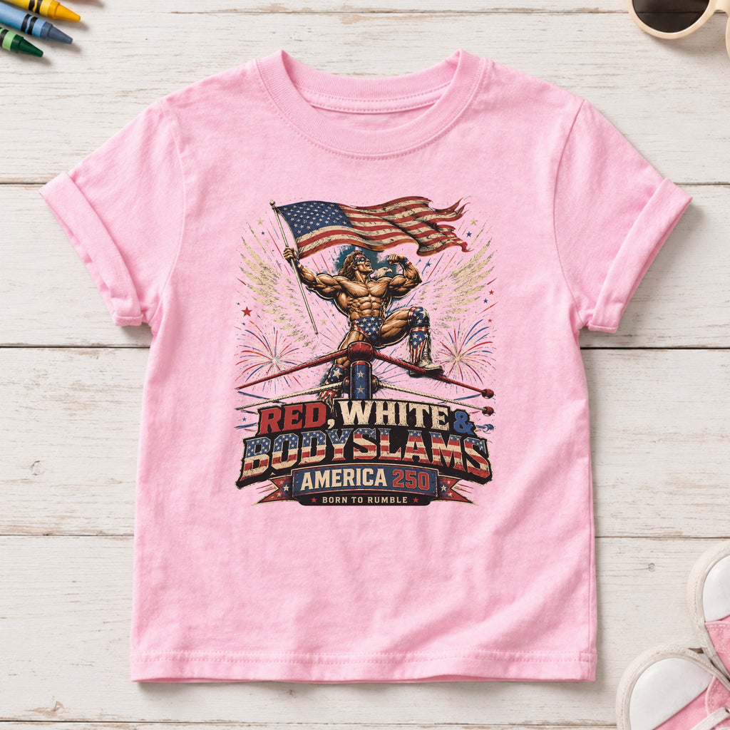 Patriotic 'Red, White, & Body Slams' Graphic Youth Tee, Wrestling Top