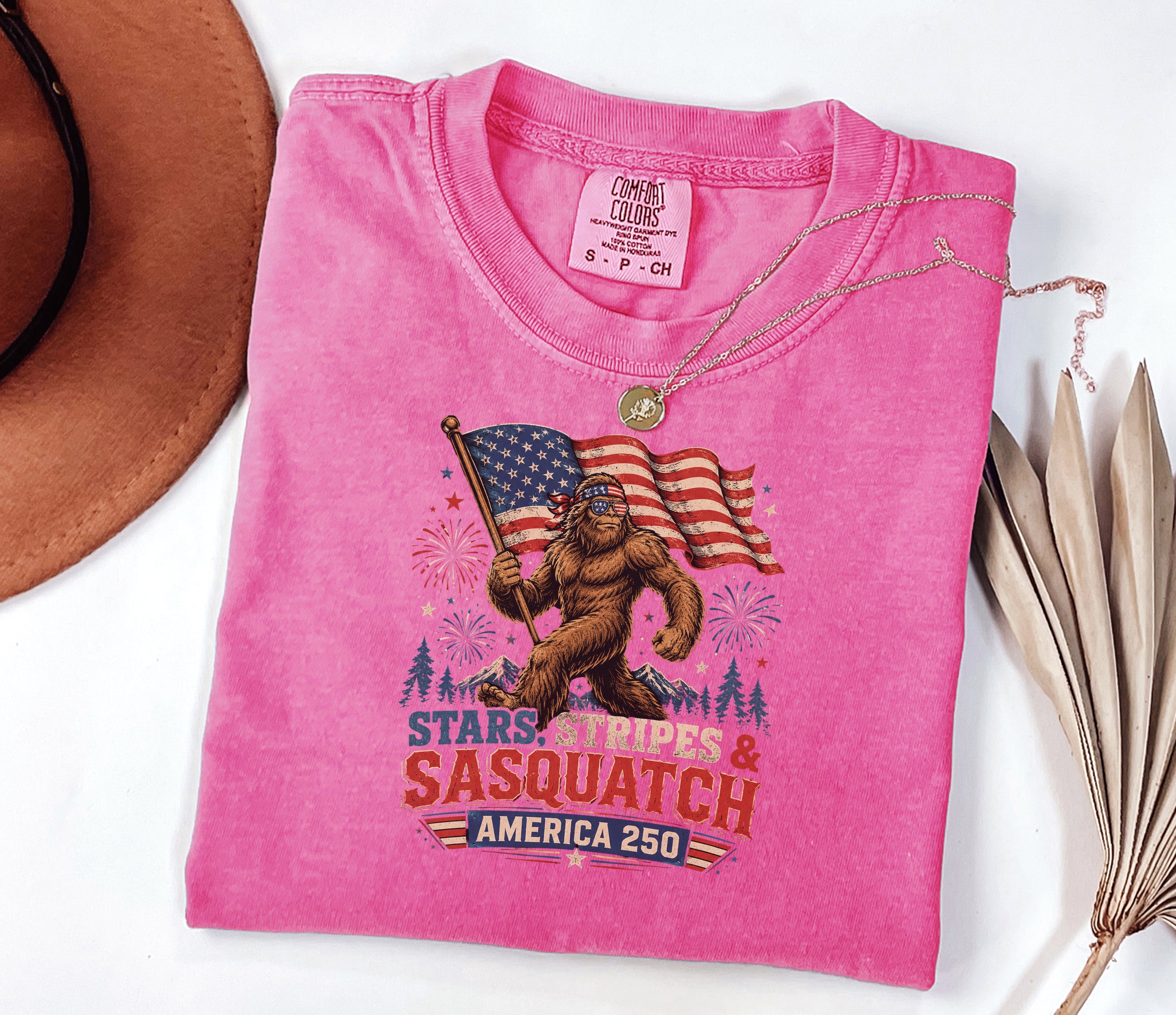 Stars, Stripes & Sasquatch T-Shirt, Patriotic America 250 Bigfoot Graphic Tee