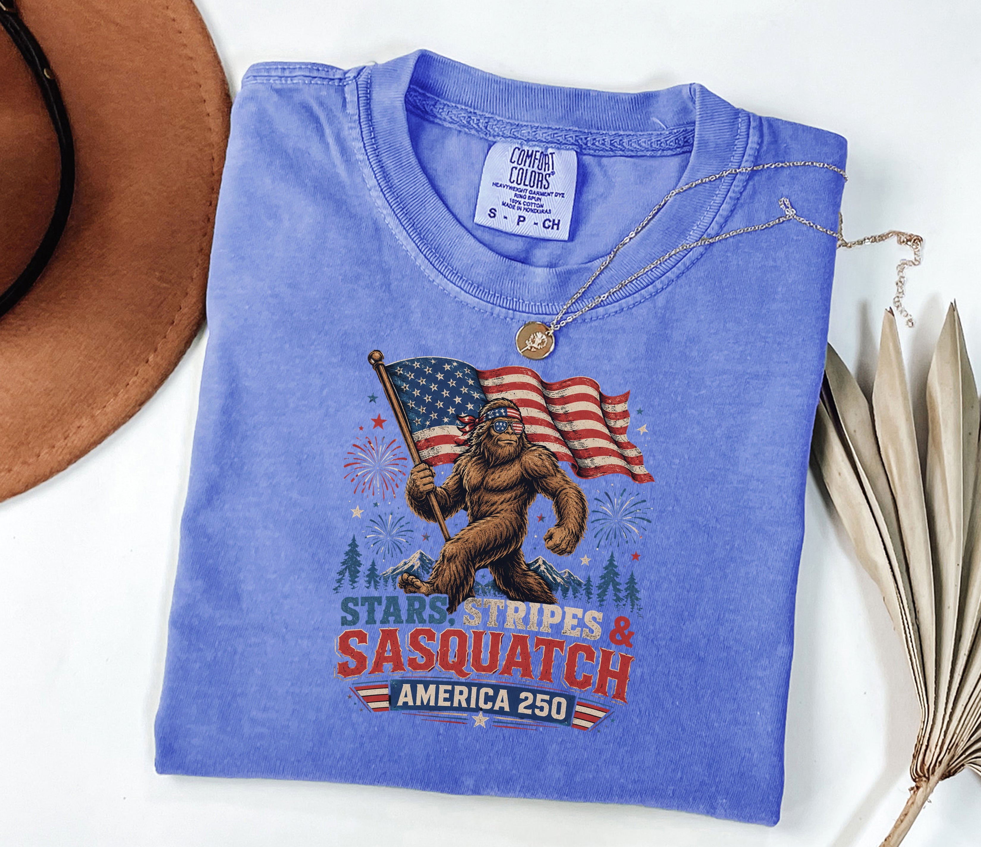 Stars, Stripes & Sasquatch T-Shirt, Patriotic America 250 Bigfoot Graphic Tee