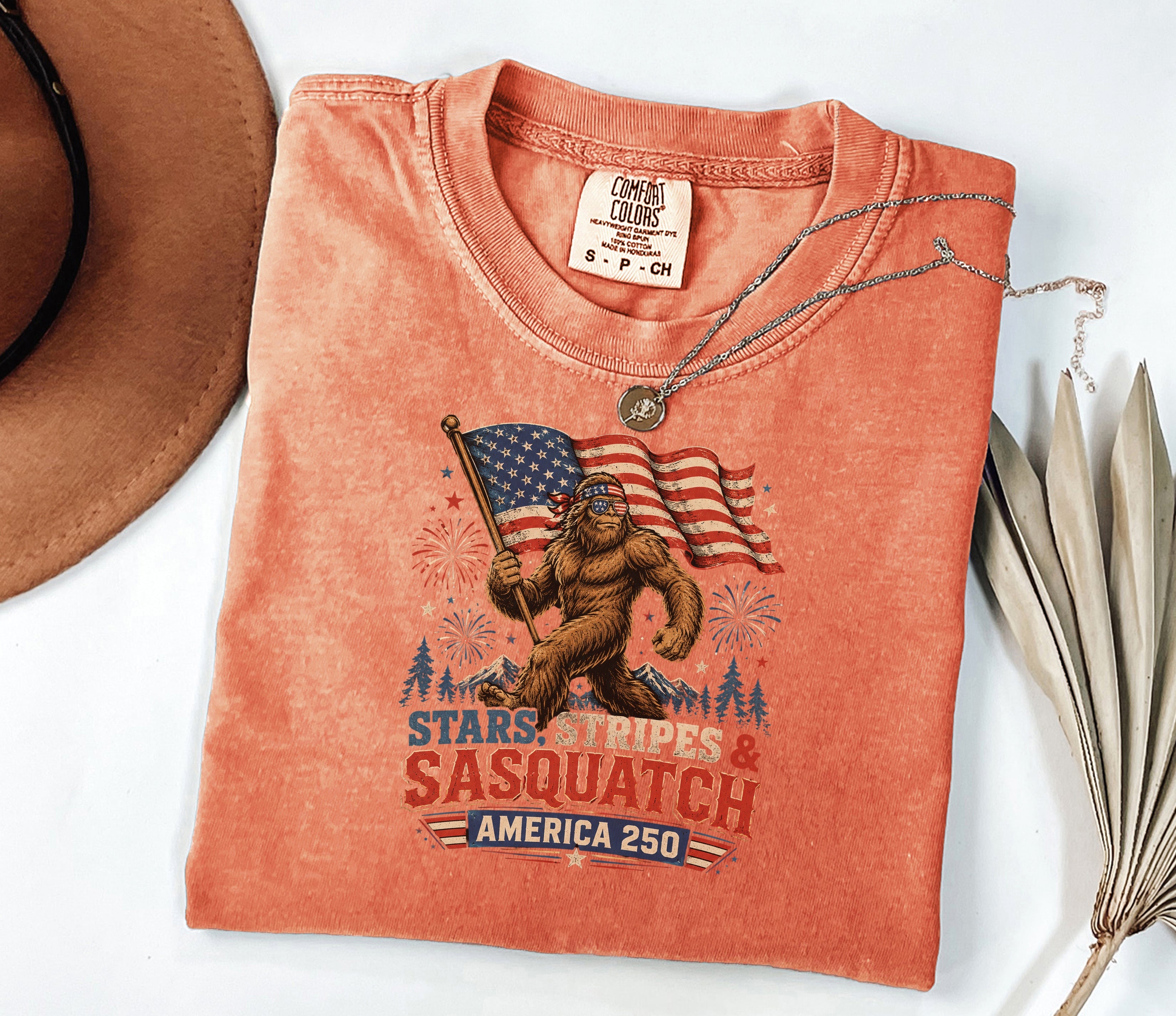 Stars, Stripes & Sasquatch T-Shirt, Patriotic America 250 Bigfoot Graphic Tee
