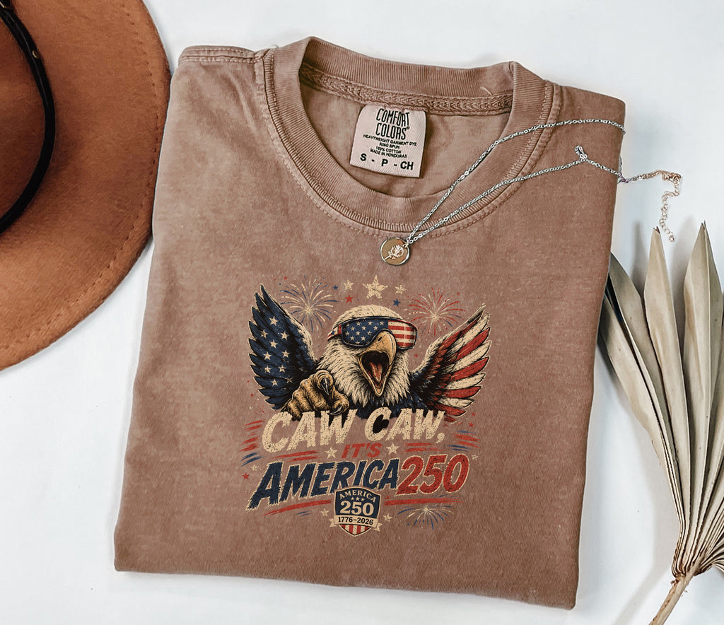 Patriotic Eagle T-Shirt — “Caw Caw It's America 250” Vintage Fourth of July Tee