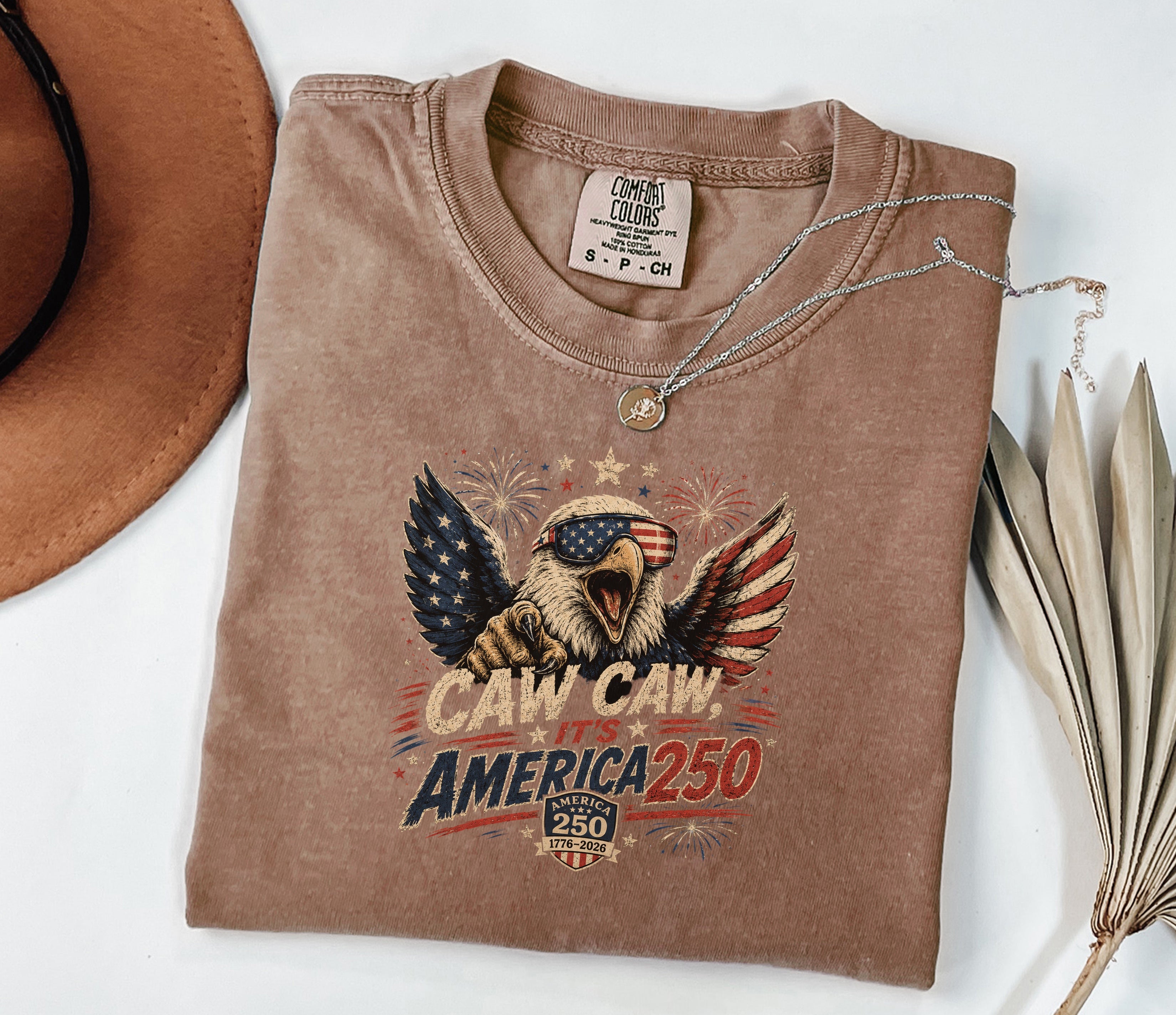 Patriotic Eagle T-Shirt — “Caw Caw It's America 250” Vintage Fourth of July Tee