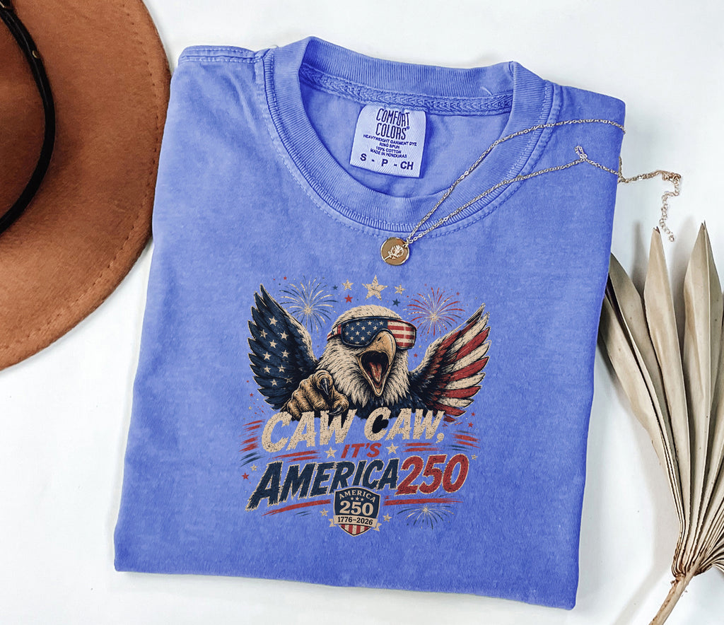 Patriotic Eagle T-Shirt — “Caw Caw It's America 250” Vintage Fourth of July Tee
