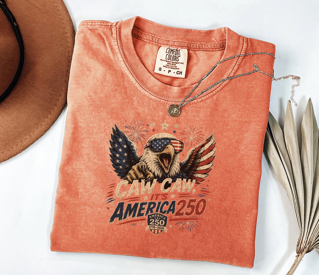 Patriotic Eagle T-Shirt — “Caw Caw It's America 250” Vintage Fourth of July Tee