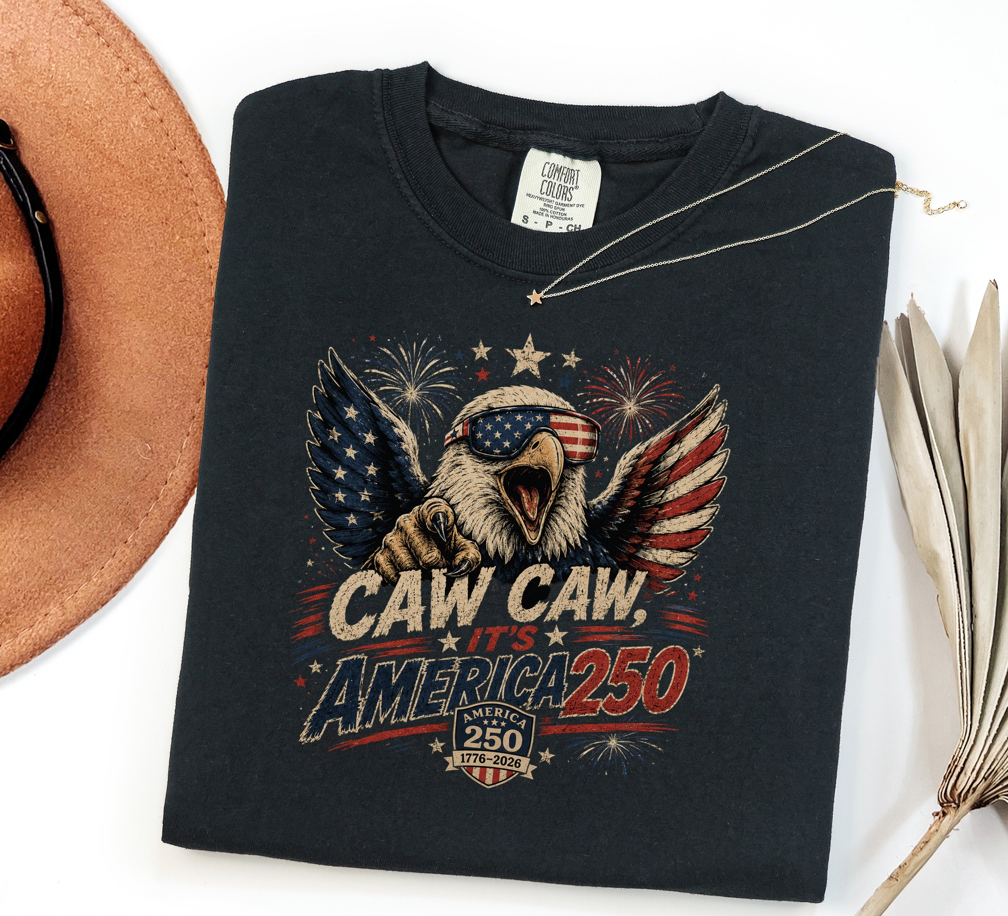 Patriotic Eagle T-Shirt — “Caw Caw It's America 250” Vintage Fourth of July Tee