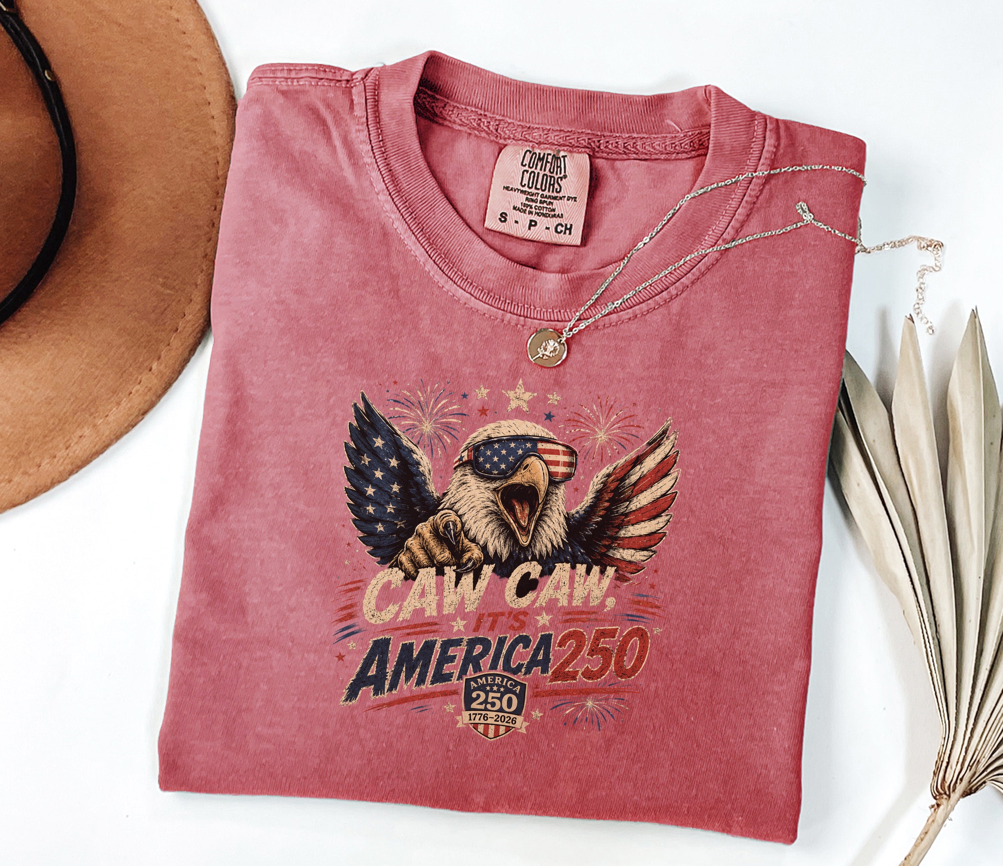 Patriotic Eagle T-Shirt — “Caw Caw It's America 250” Vintage Fourth of July Tee