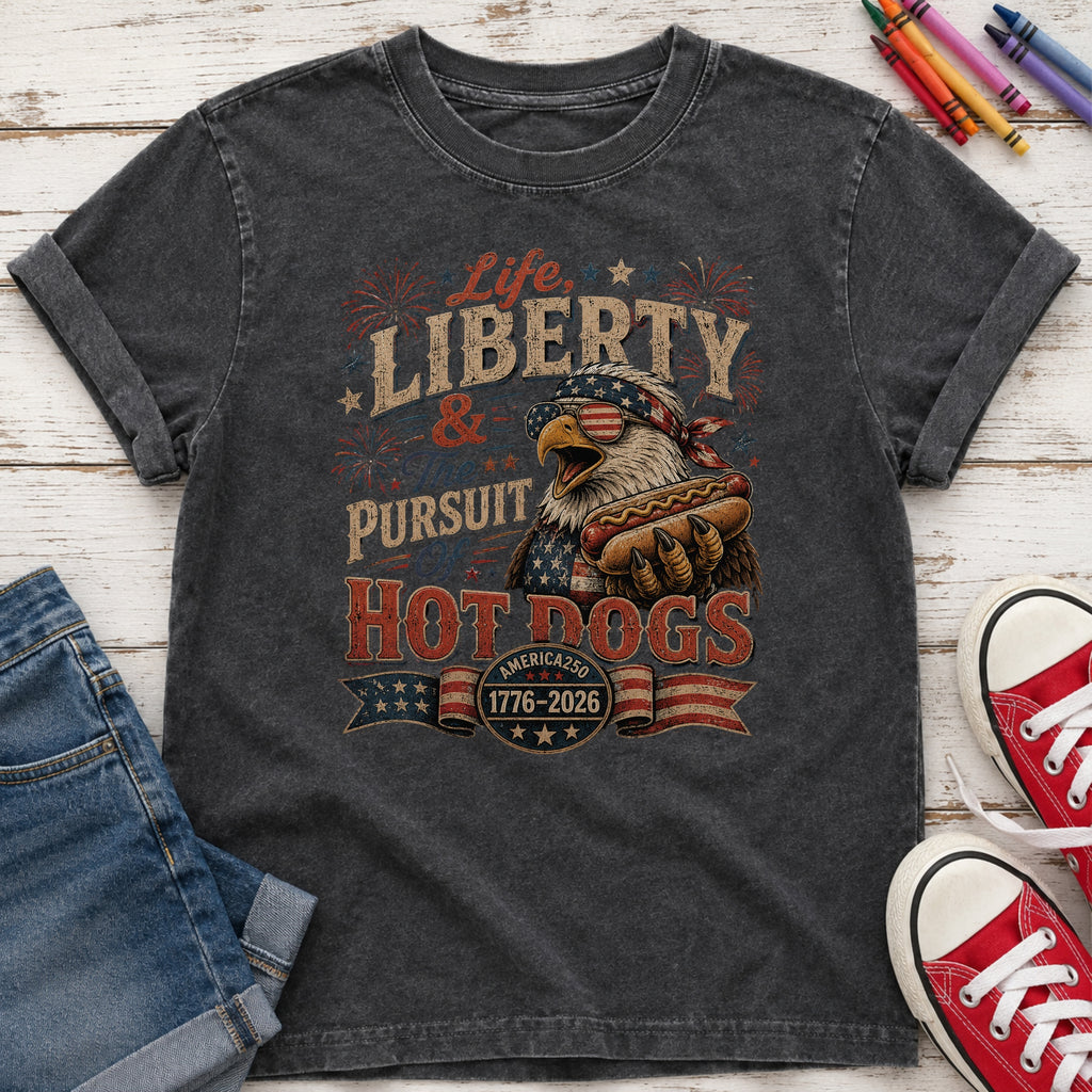 Life, Liberty & The Hot Dogs Patriotic Eagle BBQ America 250 Youth Tee