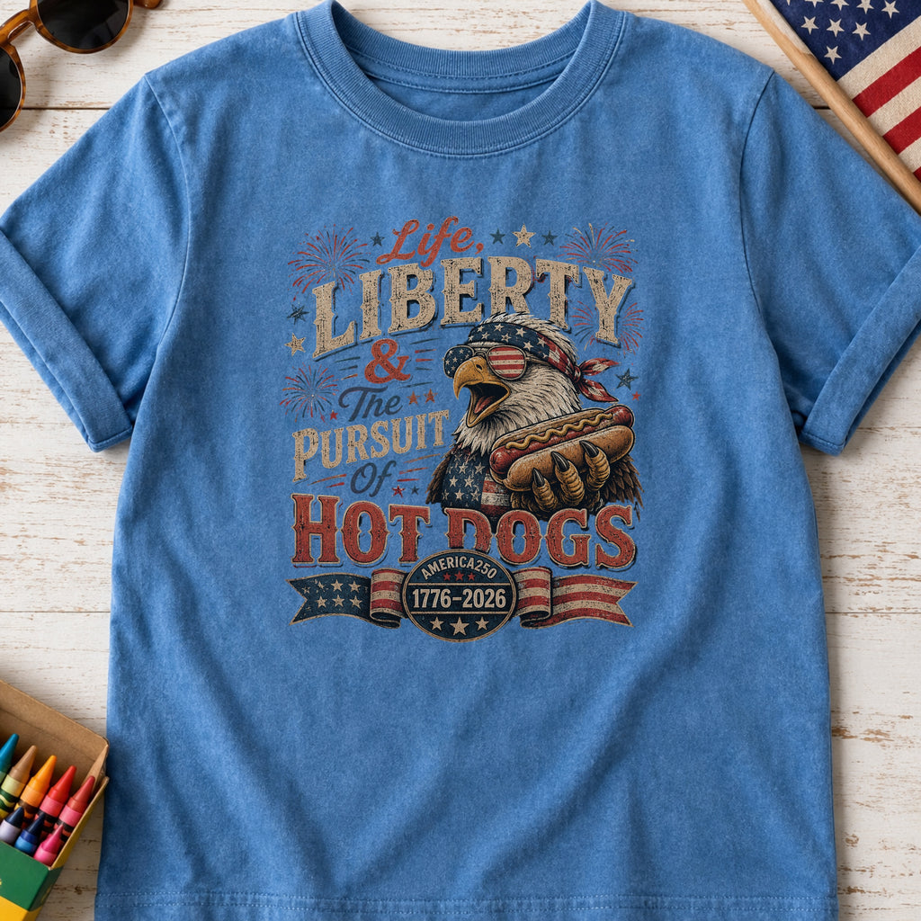 Life, Liberty & The Hot Dogs Patriotic Eagle BBQ America 250 Youth Tee