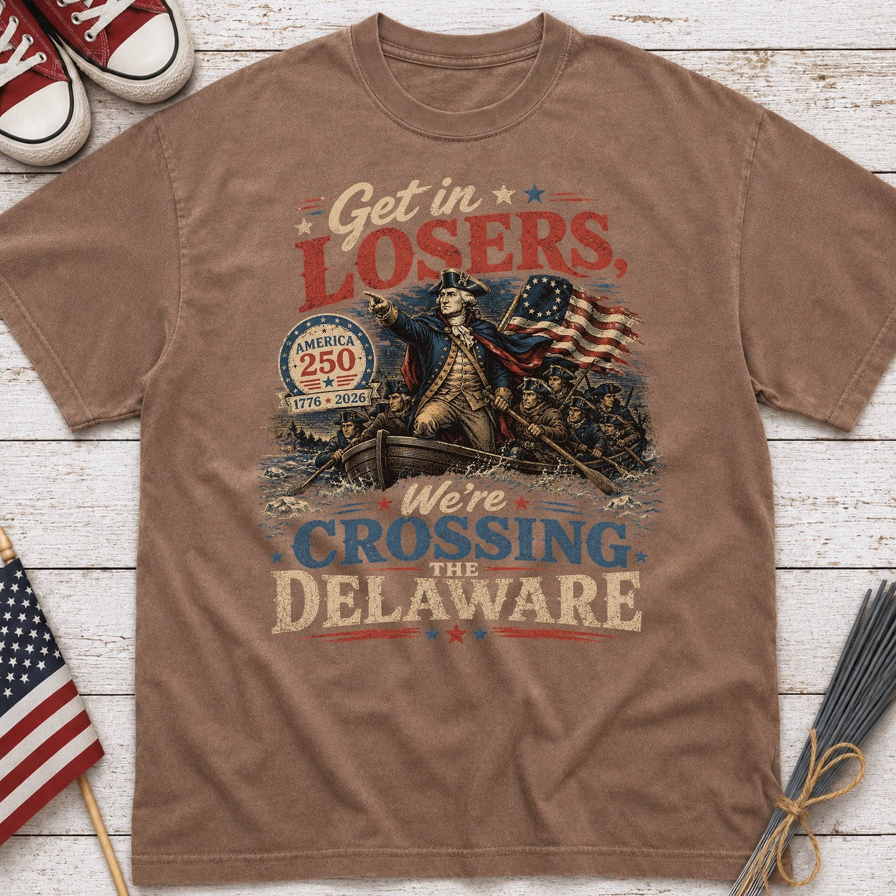Get in Losers, We're Crossing Delaware Patriotic George Washington Vintage Design T-Shirt