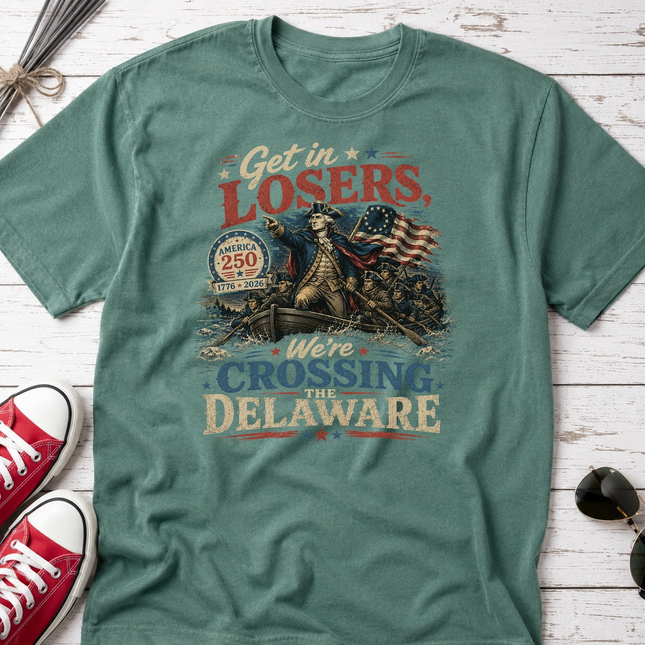 Get in Losers, We're Crossing Delaware Patriotic George Washington Vintage Design T-Shirt