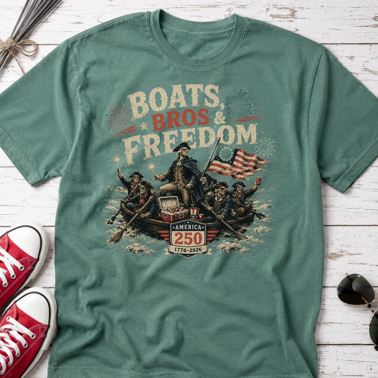 George Washington 'Boats Bros & Freedom' Graphic T-Shirt, American 250 (1776–2026)
