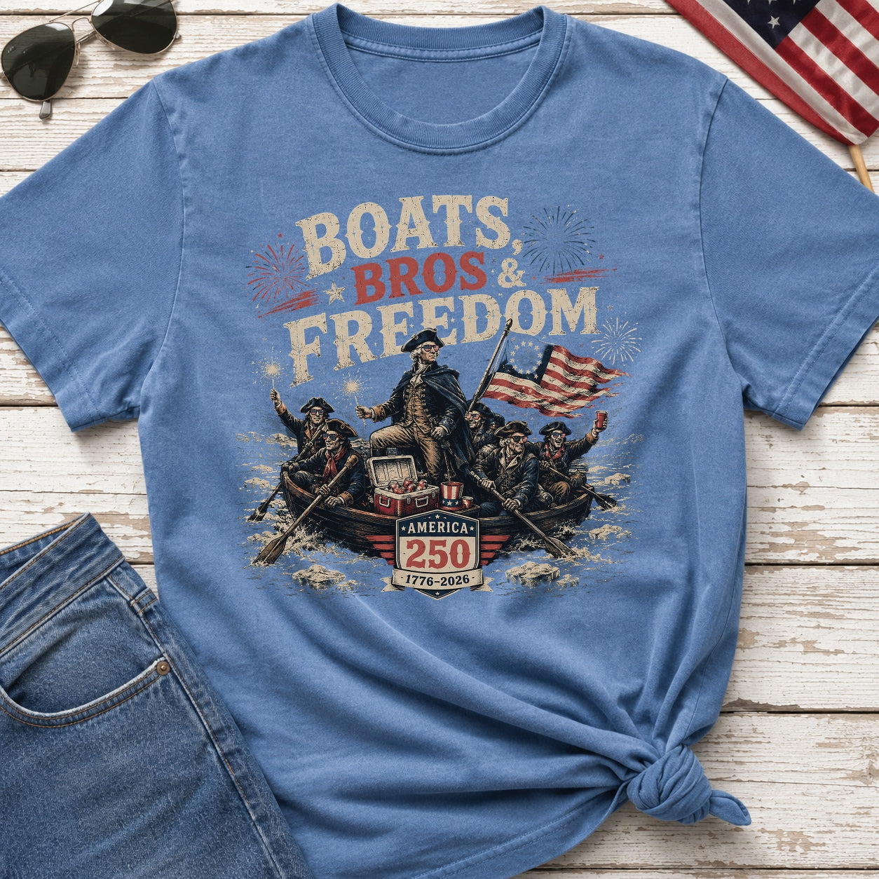 George Washington 'Boats Bros & Freedom' Graphic T-Shirt, American 250 (1776–2026)