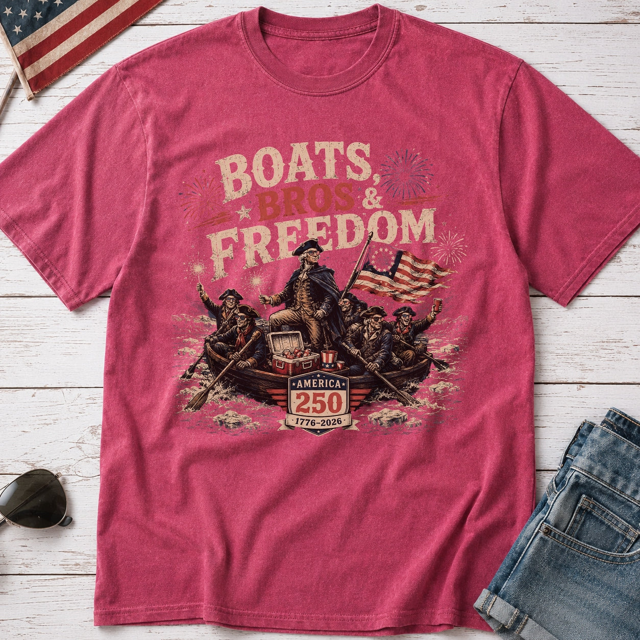 George Washington 'Boats Bros & Freedom' Graphic T-Shirt, American 250 (1776–2026)