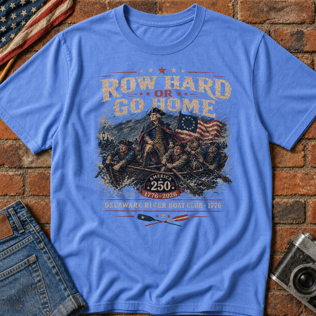 Row Hard or Go Home T-Shirt, Delaware Row Boat Club America 250 Tee