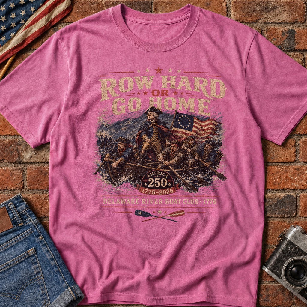 Row Hard or Go Home T-Shirt, Delaware Row Boat Club America 250 Tee