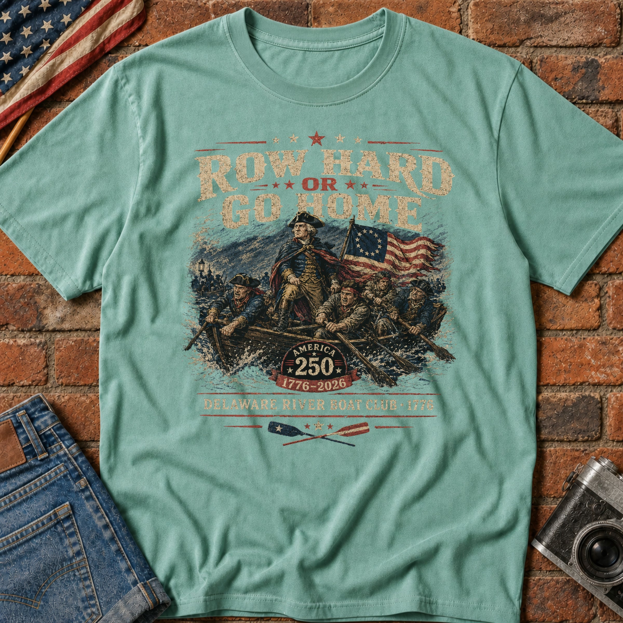 Row Hard or Go Home T-Shirt, Delaware Row Boat Club America 250 Tee