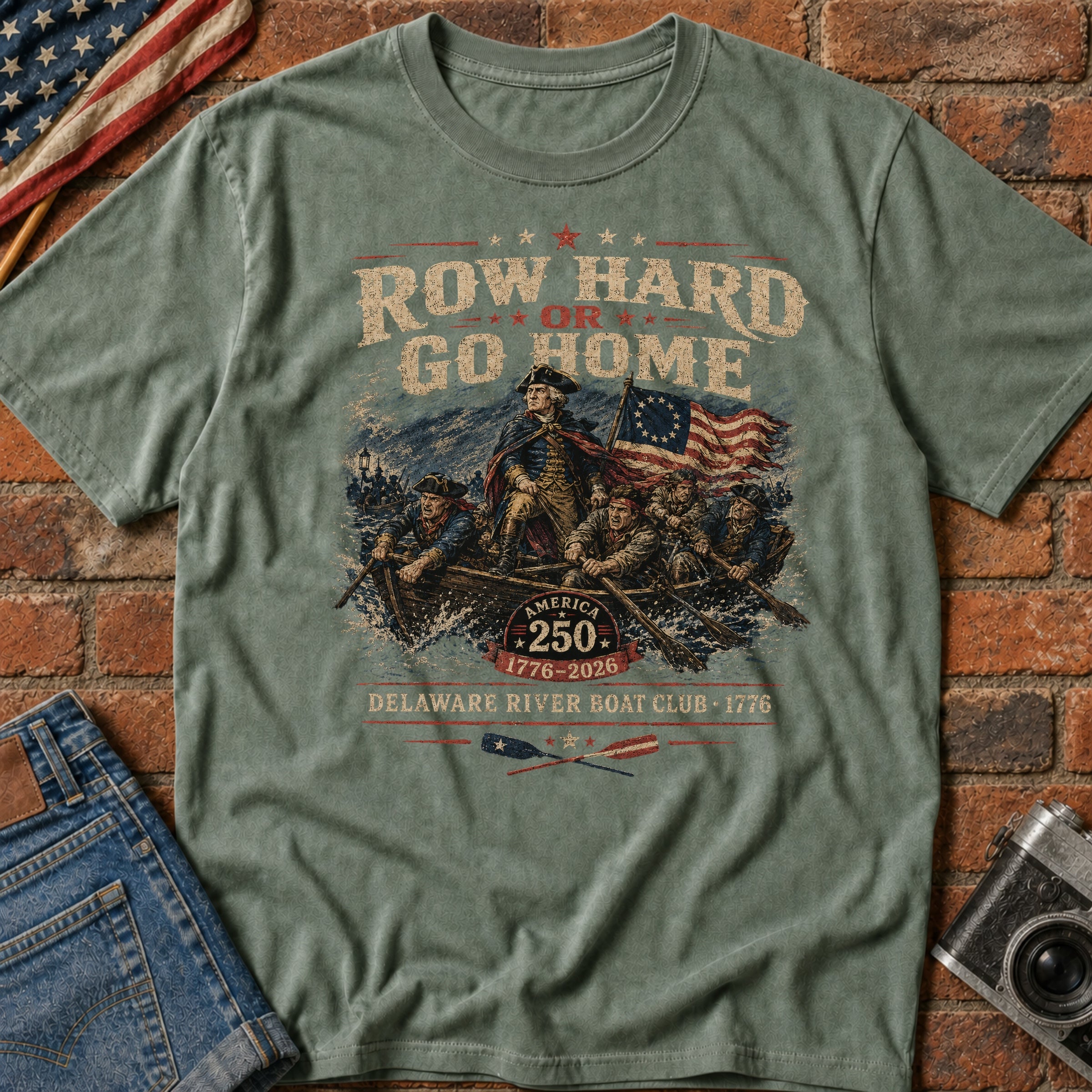 Row Hard or Go Home T-Shirt, Delaware Row Boat Club America 250 Tee