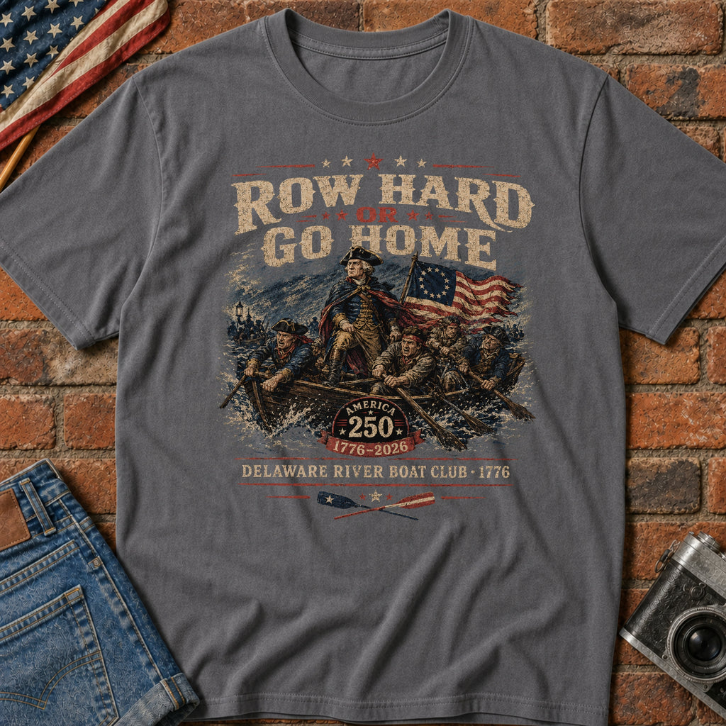 Row Hard or Go Home T-Shirt, Delaware Row Boat Club America 250 Tee