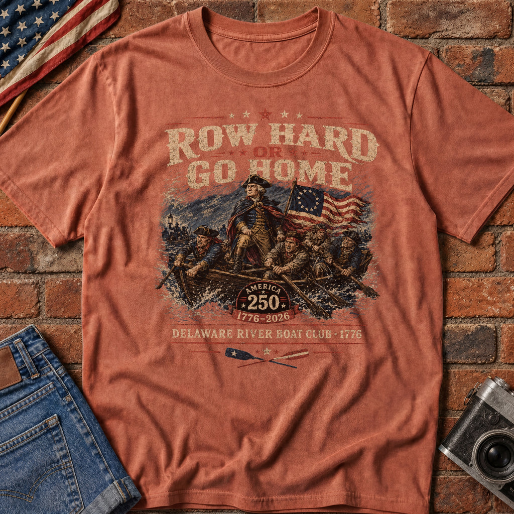 Row Hard or Go Home T-Shirt, Delaware Row Boat Club America 250 Tee