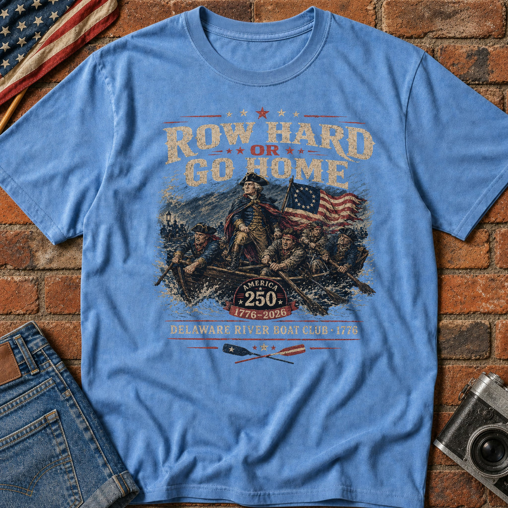 Row Hard or Go Home T-Shirt, Delaware Row Boat Club America 250 Tee