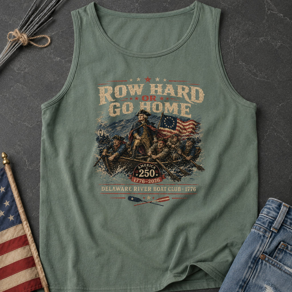 Row Hard or Go Home Tank Top, Delaware Row Boat Club America 250