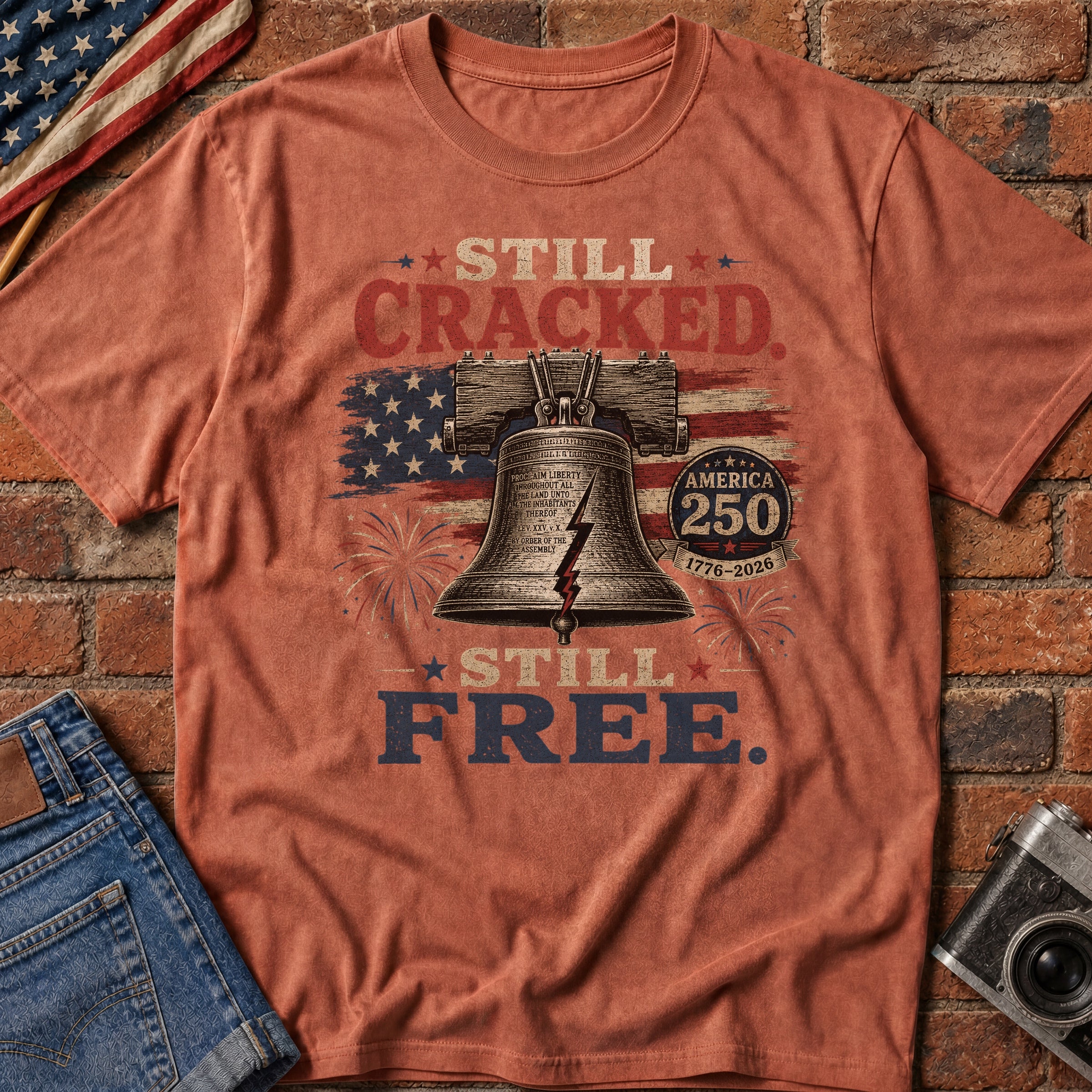 Liberty Bell "Still Cracked, Still Free" Patriotic T-Shirt, America 250