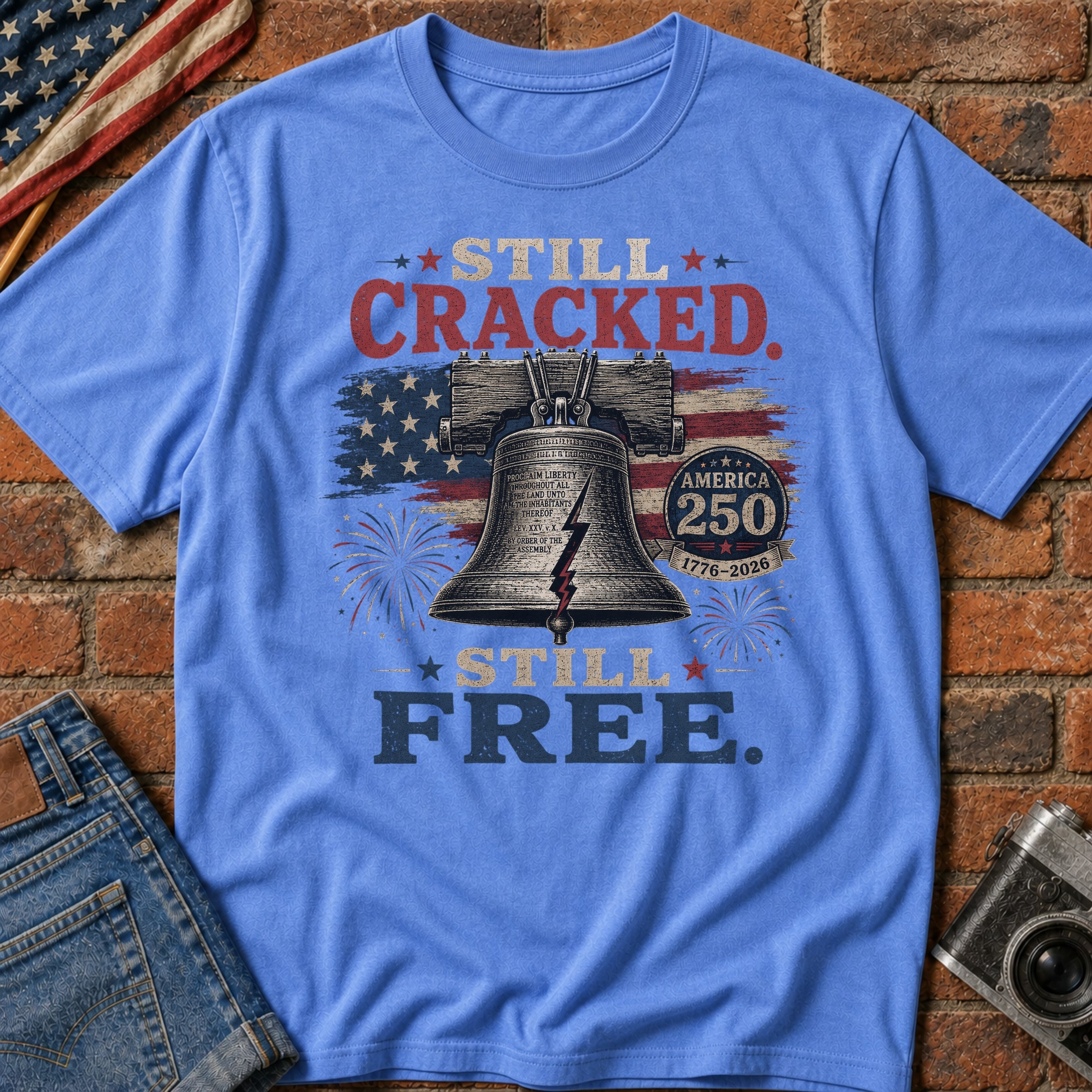 Liberty Bell "Still Cracked, Still Free" Patriotic T-Shirt, America 250