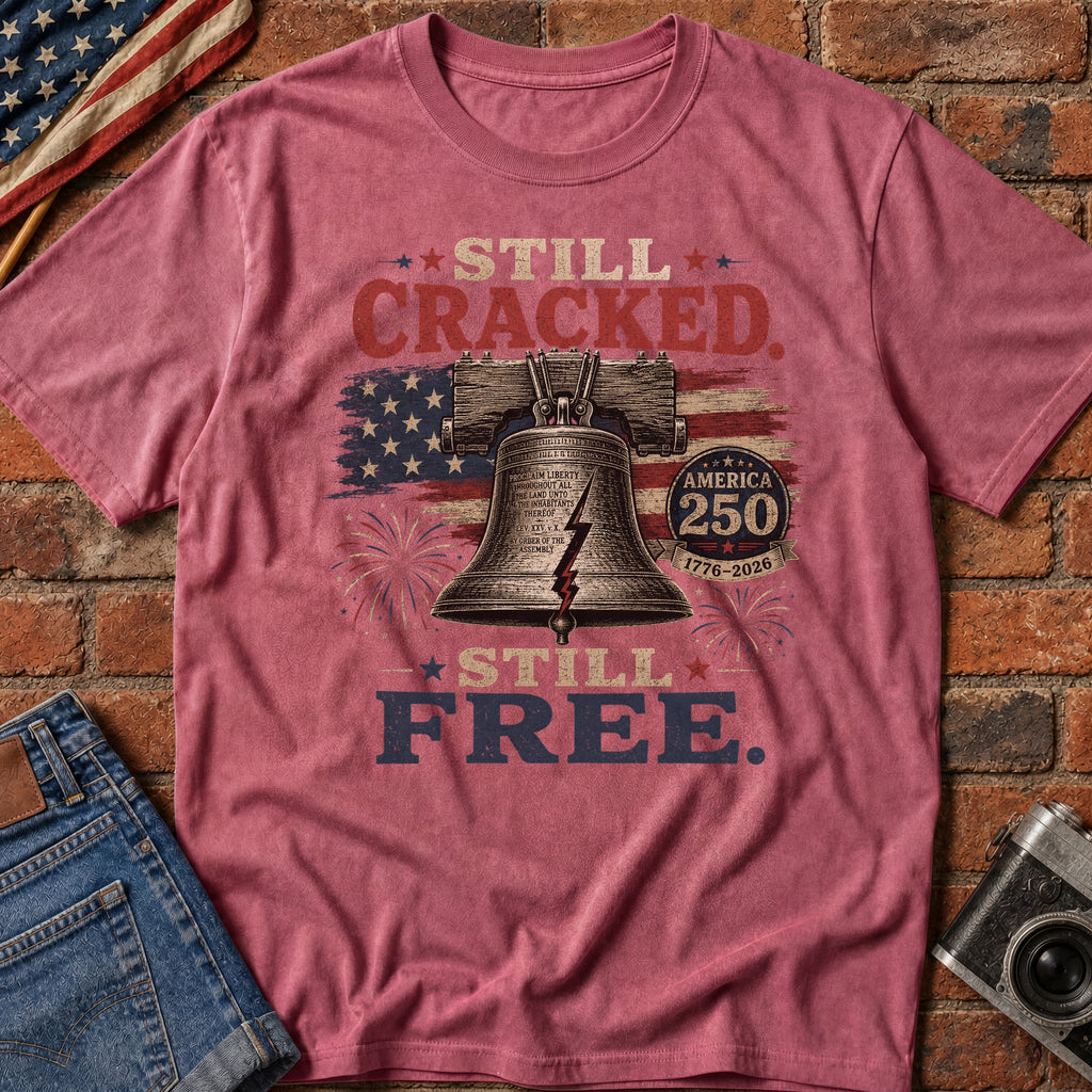 Liberty Bell "Still Cracked, Still Free" Patriotic T-Shirt, America 250