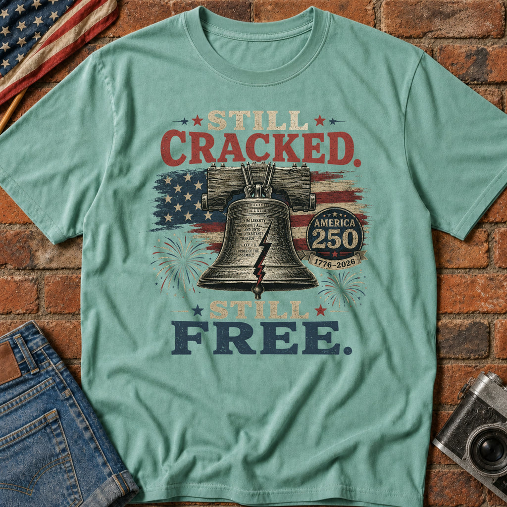 Liberty Bell "Still Cracked, Still Free" Patriotic T-Shirt, America 250