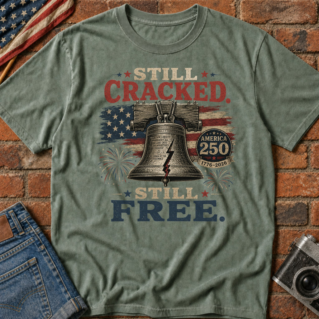 Liberty Bell "Still Cracked, Still Free" Patriotic T-Shirt, America 250