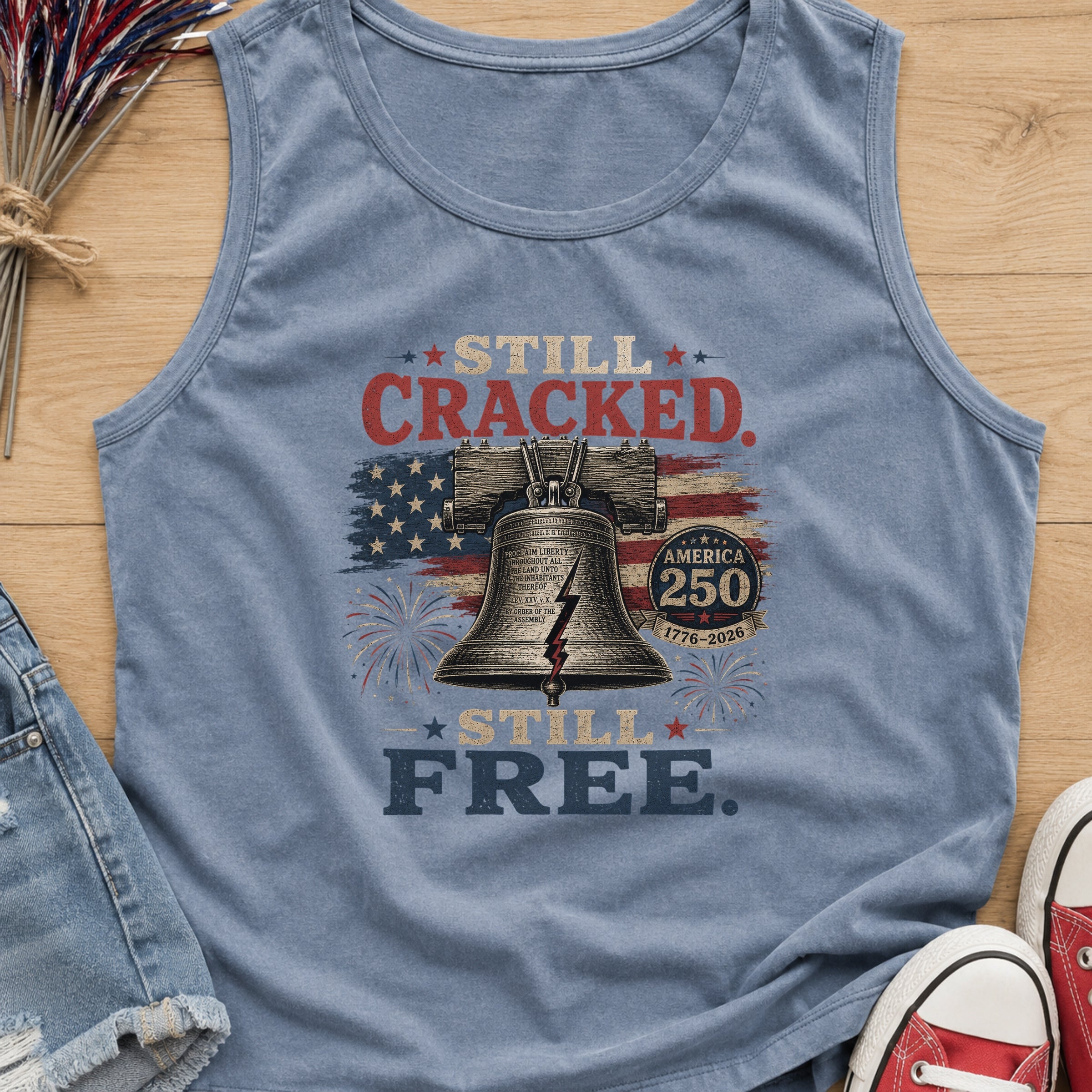 Liberty Bell "Still Cracked, Still Free" Patriotic Tank Top, America 250