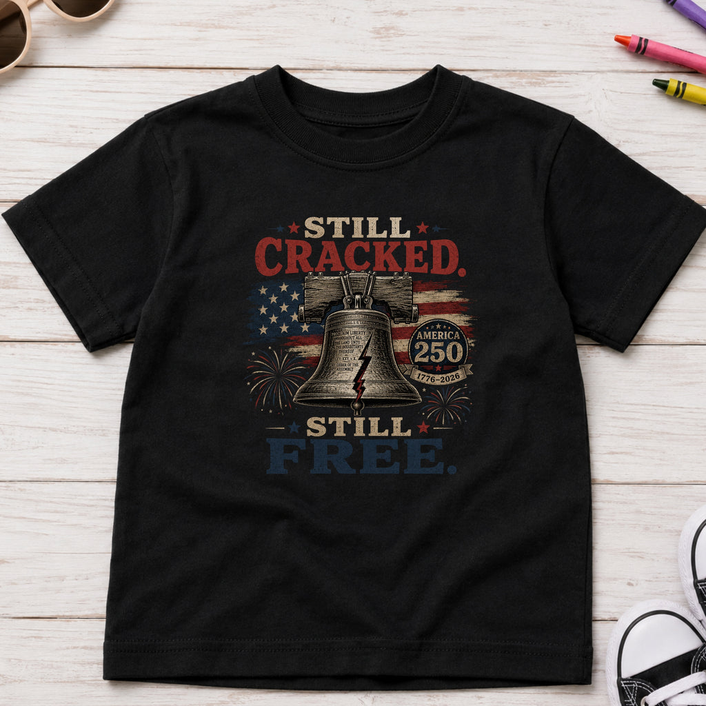 Liberty Bell "Still Cracked, Still Free" Patriotic Youth Tee, America 250