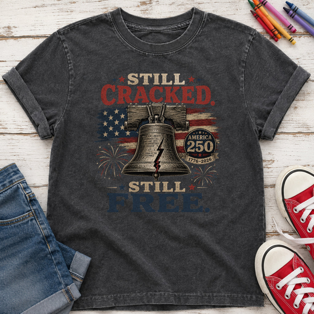 Liberty Bell "Still Cracked, Still Free" Patriotic Youth Tee, America 250