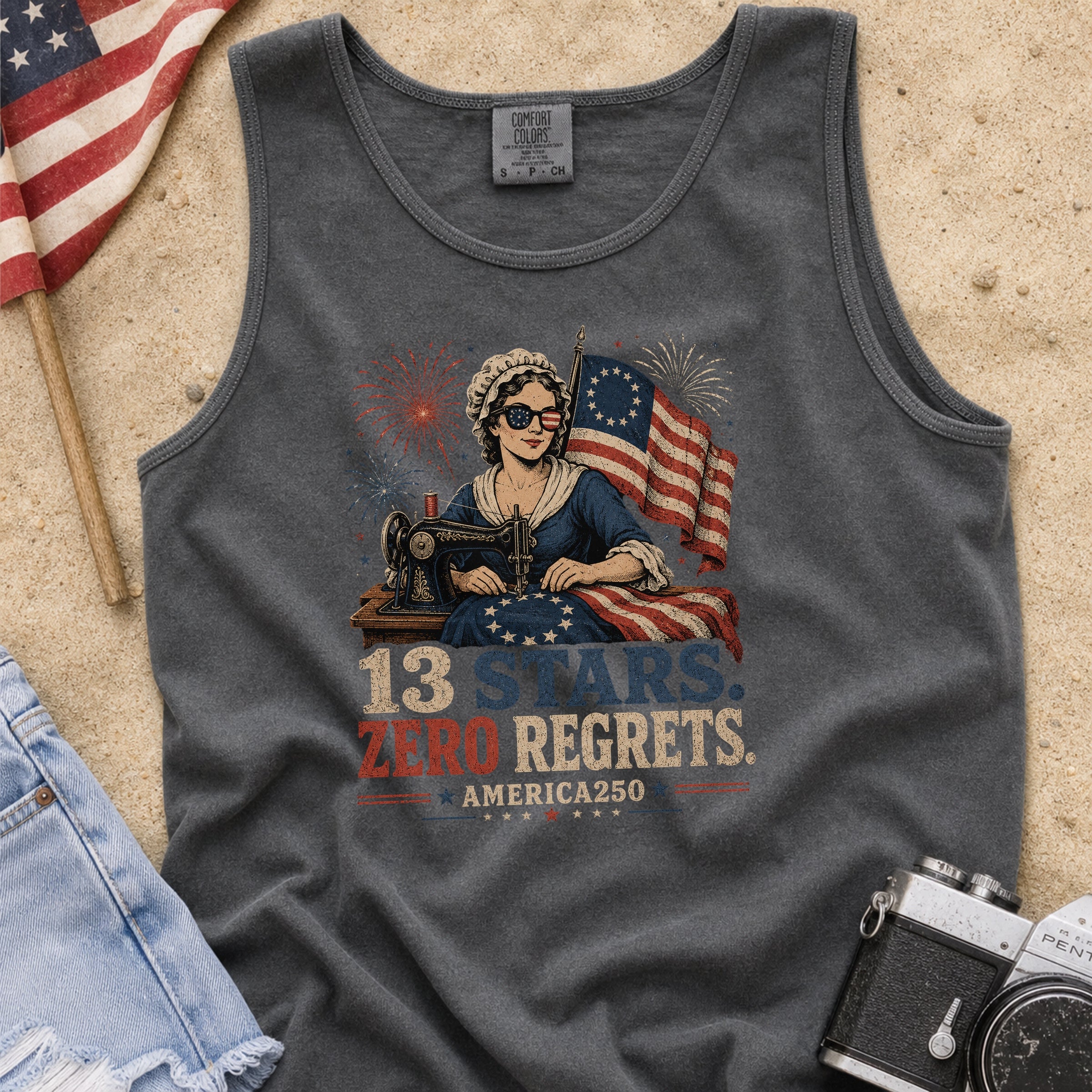 13 Stars Zero Regrets Vintage Betsy Ross Flag Tank Top