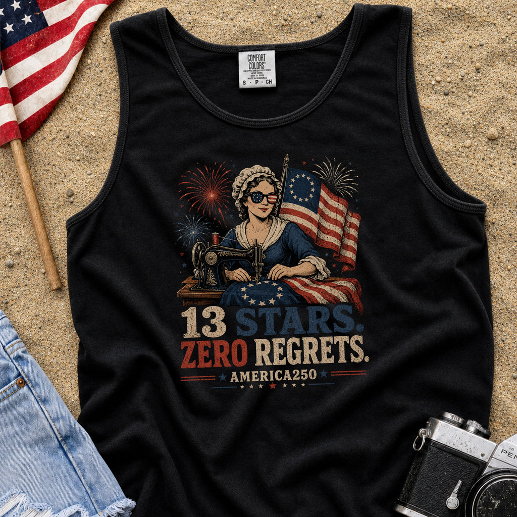 13 Stars Zero Regrets Vintage Betsy Ross Flag Tank Top