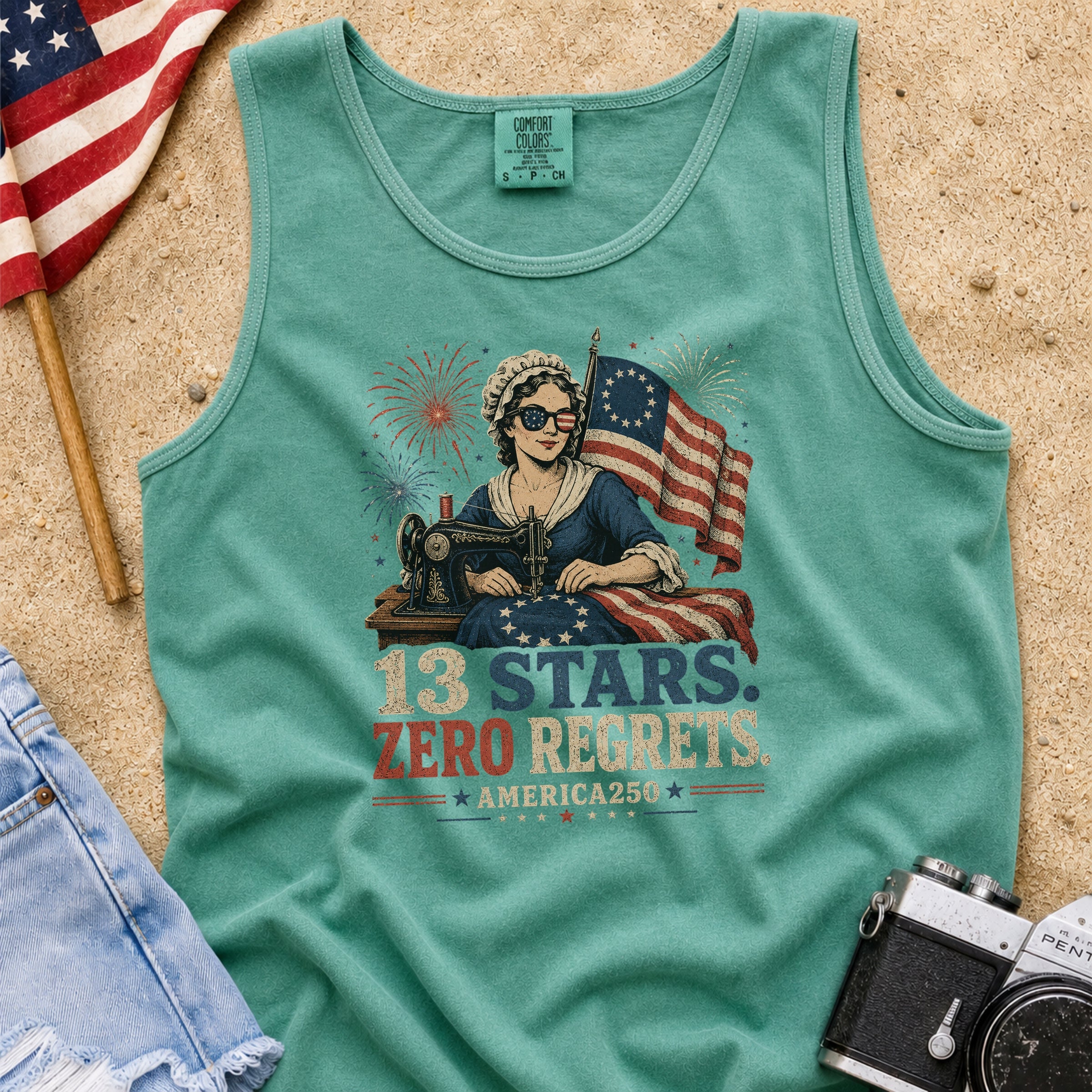 13 Stars Zero Regrets Vintage Betsy Ross Flag Tank Top