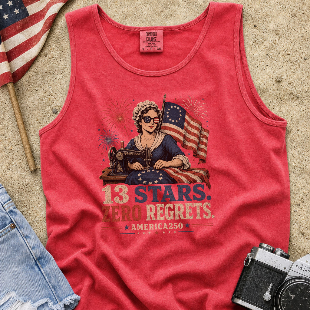 13 Stars Zero Regrets Vintage Betsy Ross Flag Tank Top
