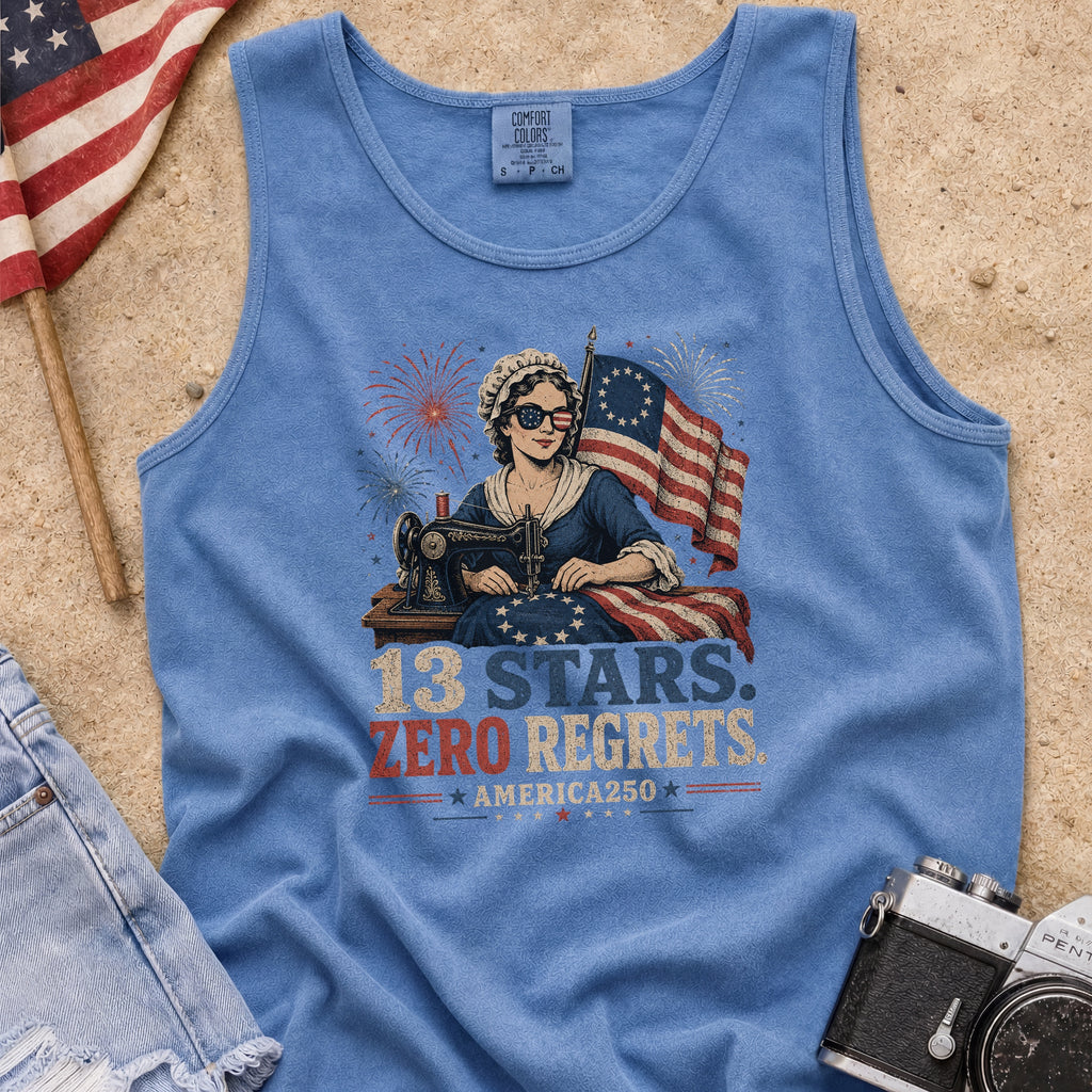 13 Stars Zero Regrets Vintage Betsy Ross Flag Tank Top