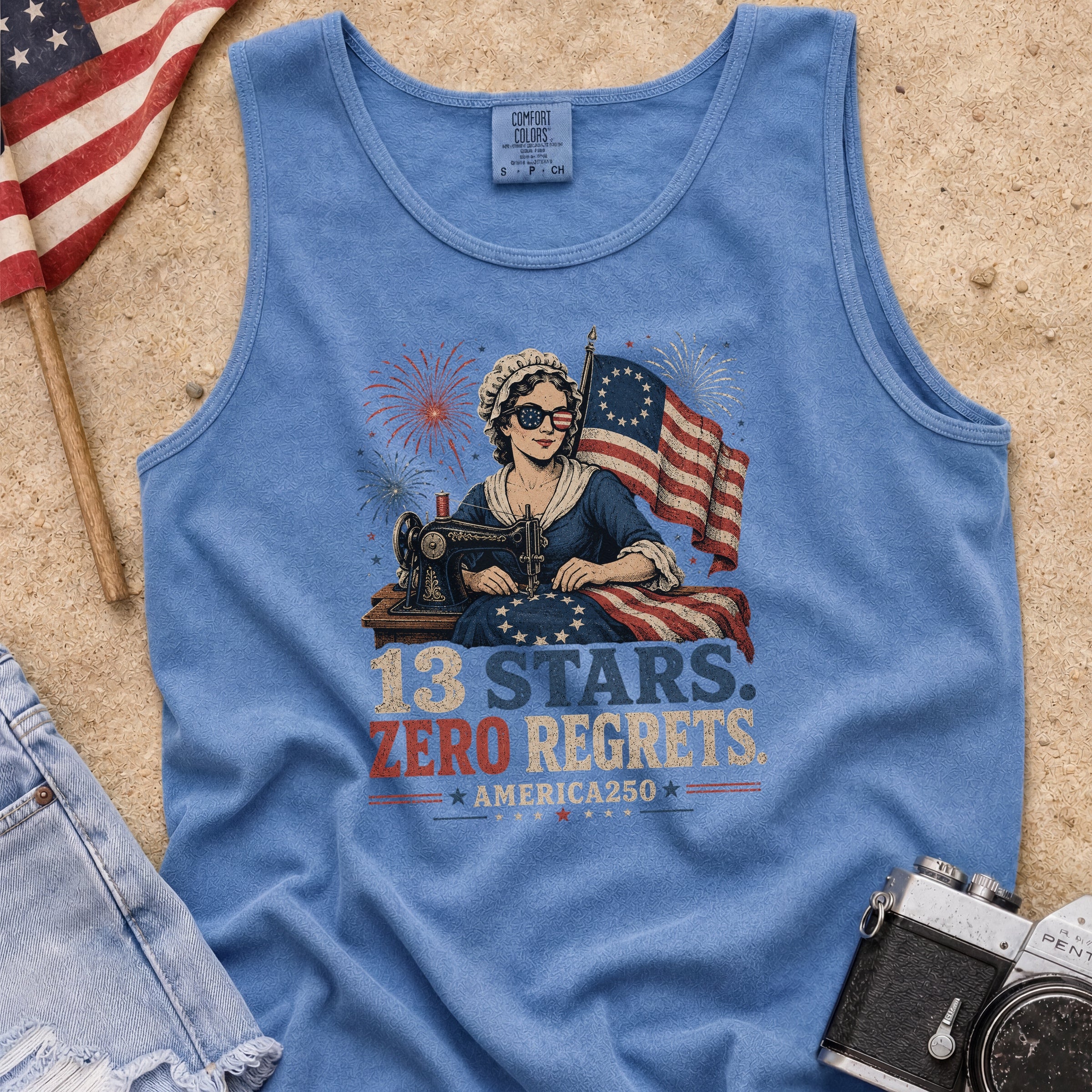 13 Stars Zero Regrets Vintage Betsy Ross Flag Tank Top