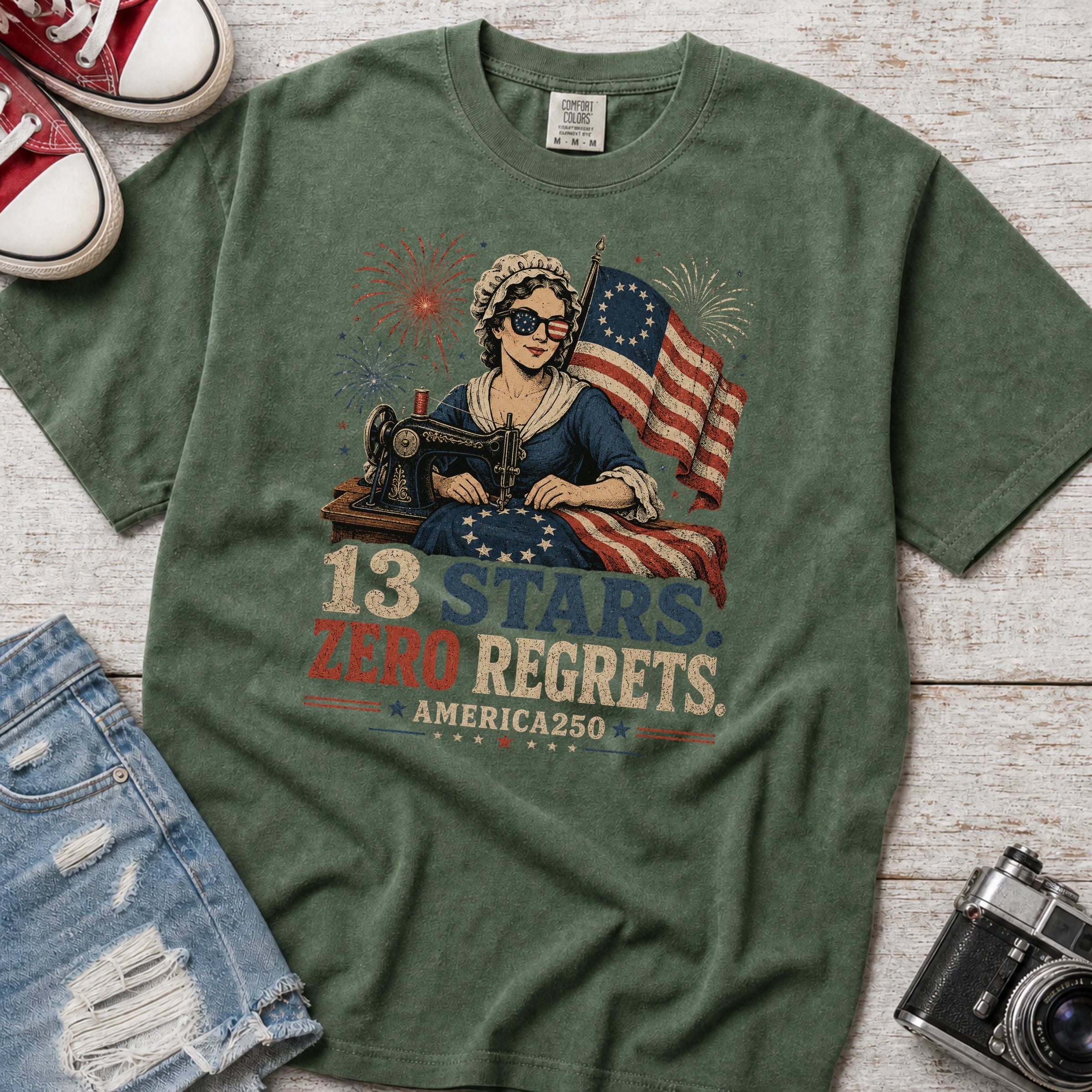 13 Stars Zero Regrets Vintage Betsy Ross Flag T-Shirt