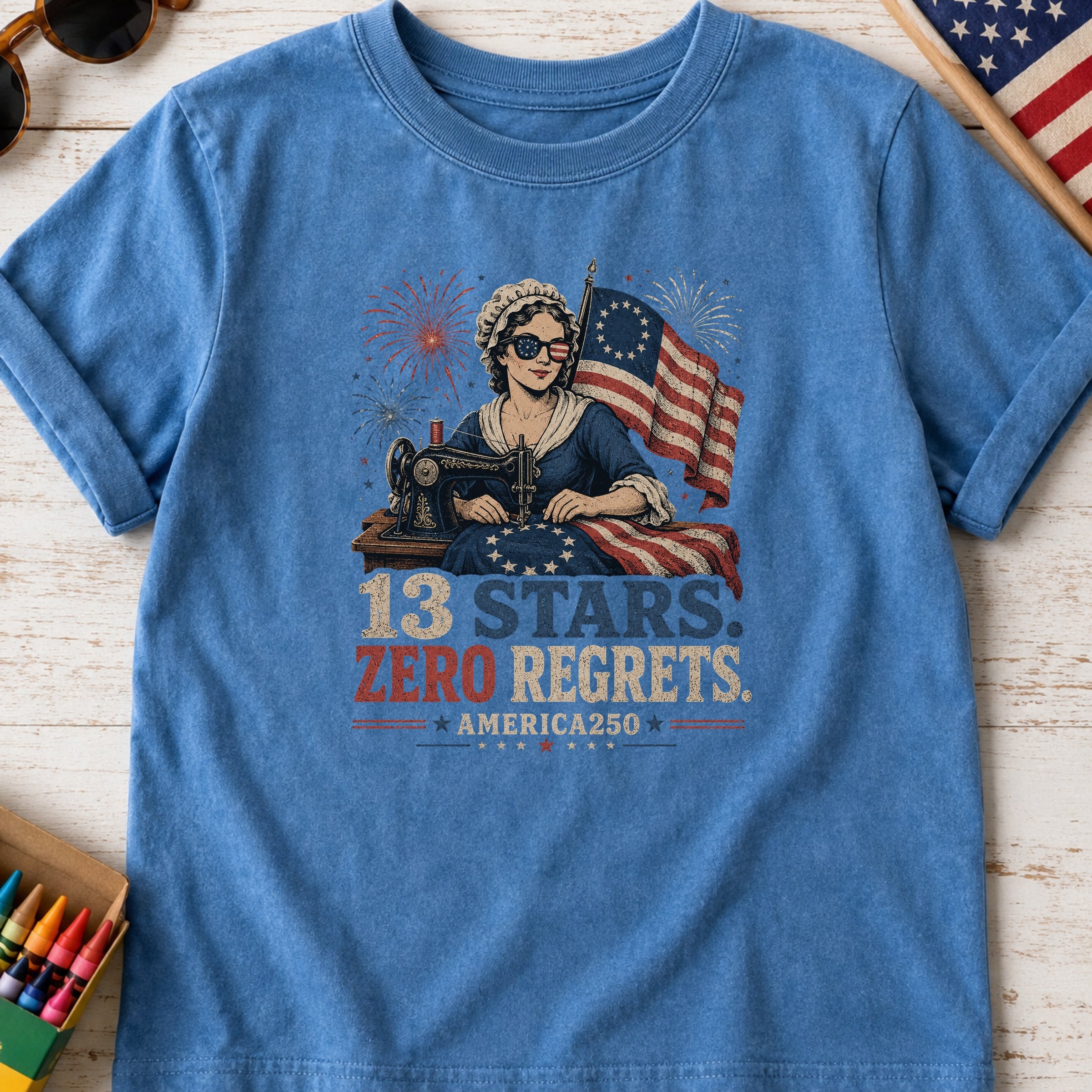 13 Stars Zero Regrets Vintage Betsy Ross Flag Youth Tee